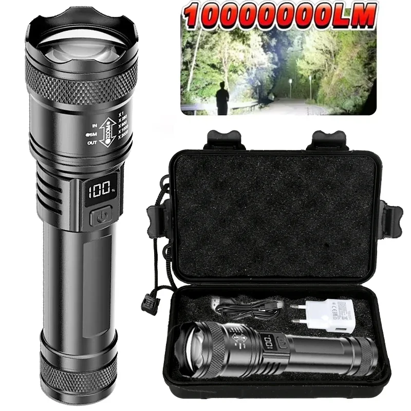 Torcia LED P50 Ultra Luminosa 2000LM, Tattica EDC, Faretto d'Emergenza con Zoom Telescopico, Torcia Portatile con Batteria 14500/18650