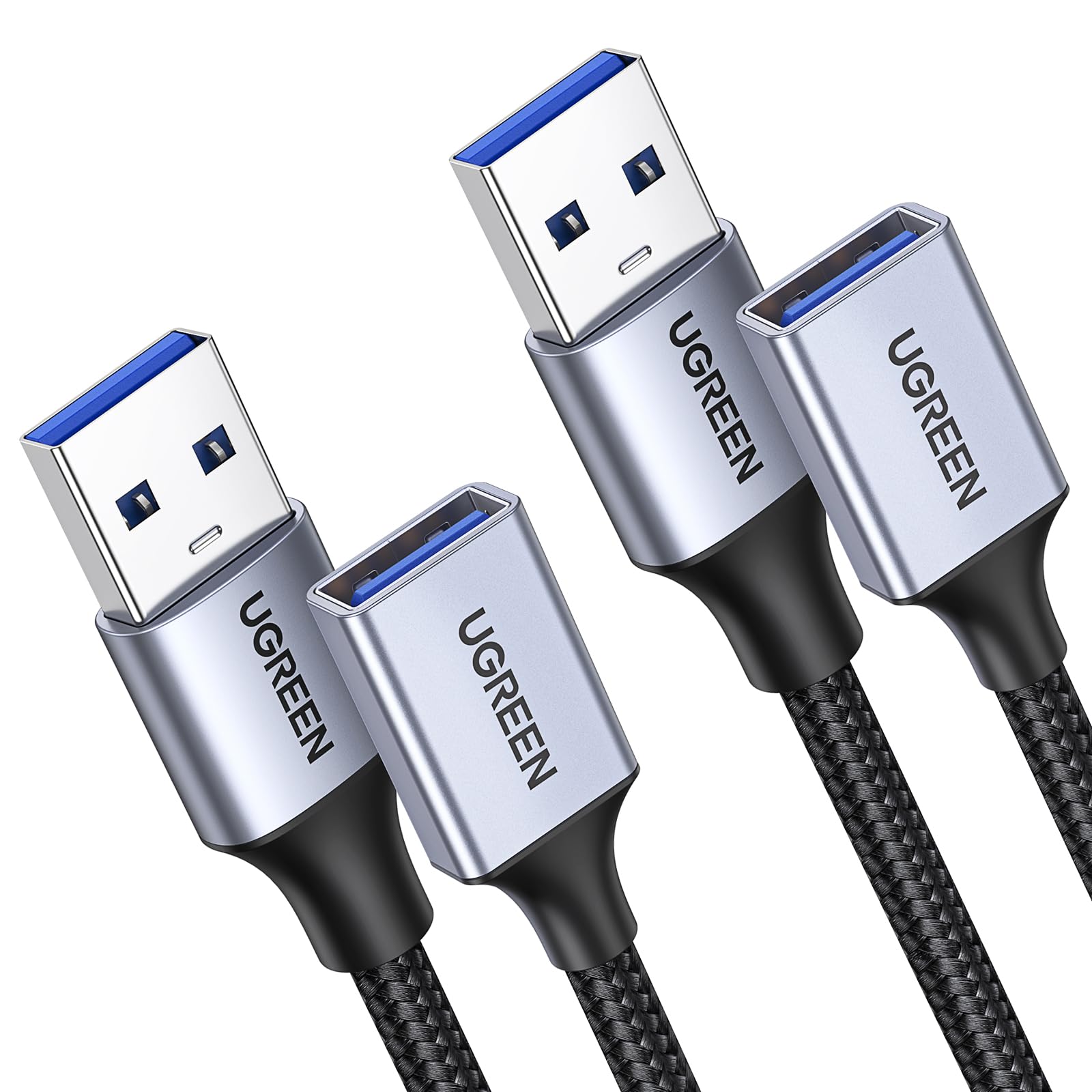 UGREEN Cavo Prolunga USB 3.0 Nylon Cable Maschio A Femmina 5Gbps (1M) | Alluminio, 2 Pezzi, per Computer, Disco Rigido Esterno, Stampante, Mouse, Tastiera, Hub, Pendrive