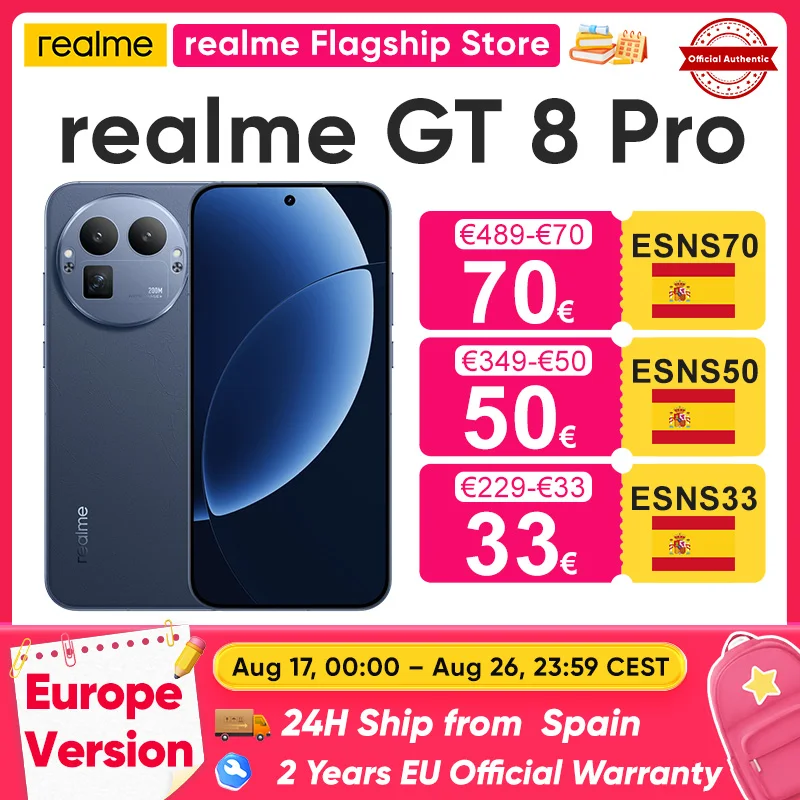 Realme Gt 8 Pro 2026 Nuovo Smartphone 5G, Versione Europea, con Snapdragon 8 Elite Gen 5, Fotocamera Ultra da 200 Mp, Batteria da 7000 mAh e Ricarica Wireless da 50 W
