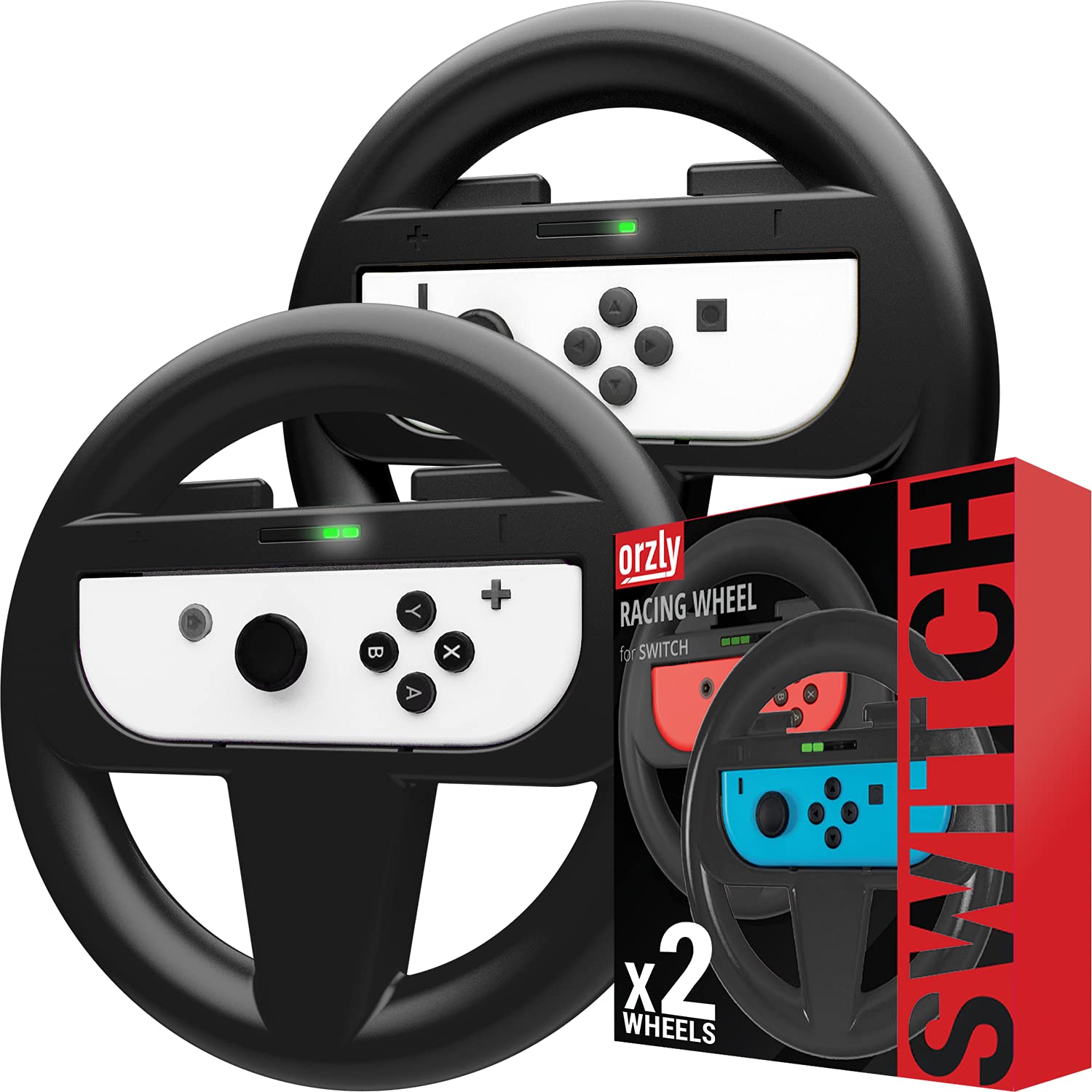 Orzly (Confezione Doppia) – Accessori Neri per i Telecomandi Joy-con Volante del Nintendo Switch