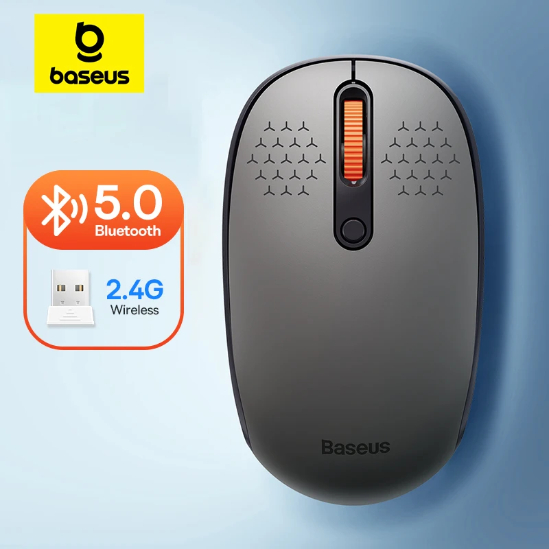 Mouse Baseus Mouse silenzioso per computer wireless Bluetooth 1600 DPI con ricevitore nano USB da 2,4 GHz per PC MacBook Tablet Mouse portatile