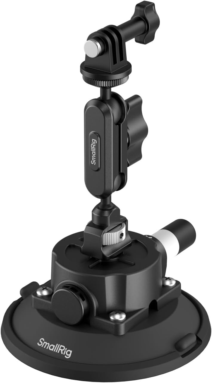 SMALLRIG Supporto a Ventosa da 4,5" con Braccio Bagico a Testa Sferica, Supporto per Action Cam per DJI Osmo Action 5 Pro/4, per Insta360 x5, per GoPro 13/12, Capacità di Carico 1…