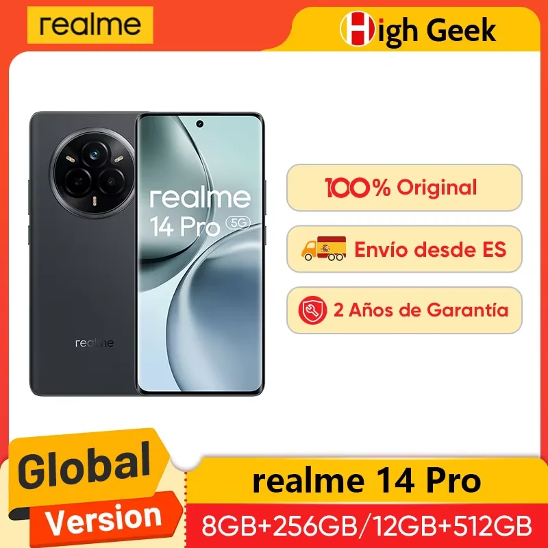 Versione globale realme 14 Pro 5G Smartphone 50MP Sony IMX882 OIS Fotocamera Dimensità 7300 Energia 120Hz Display Curvo Vision IP69