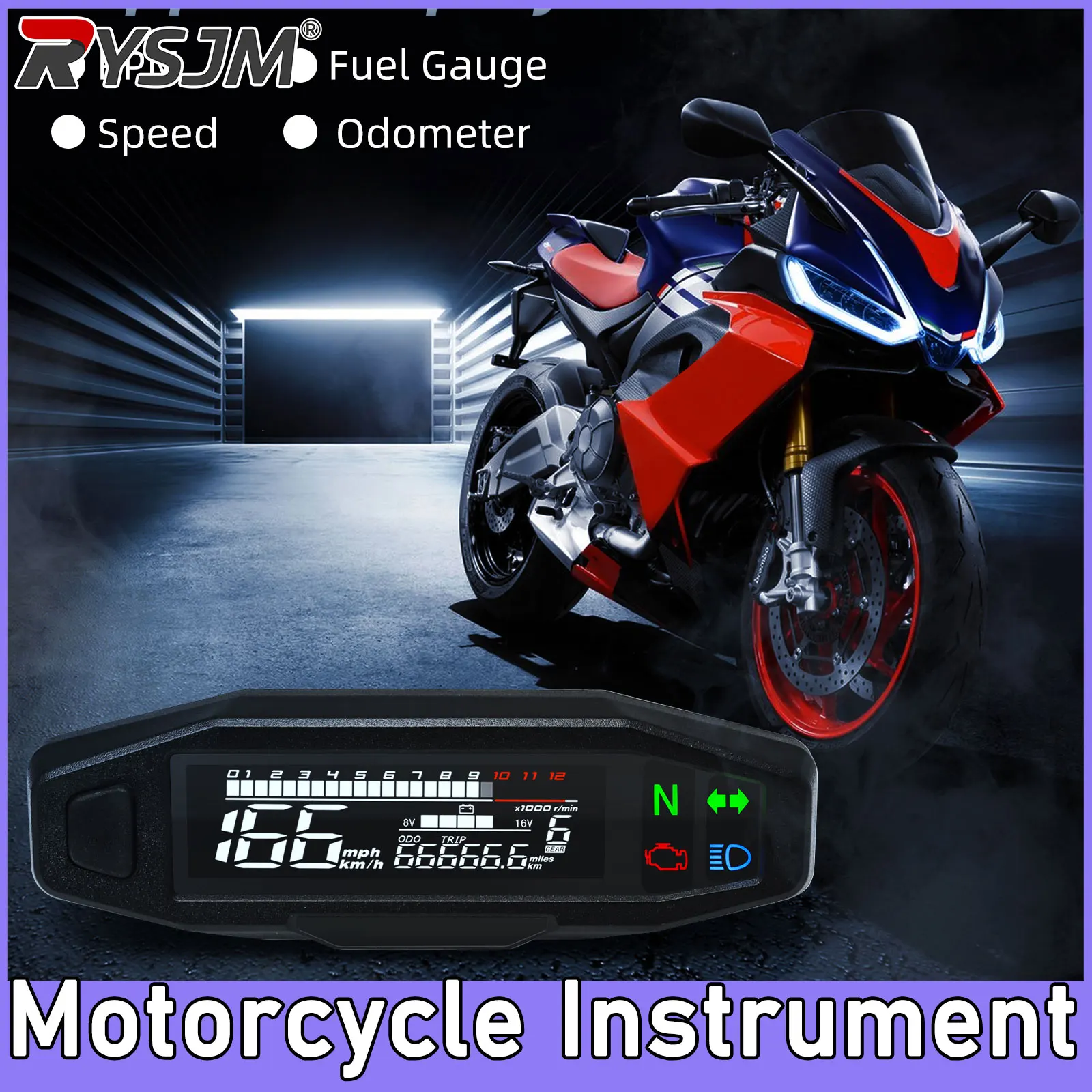 Tachimetro Universale Digitale per Moto con Indicatore di Direzione, Contachilometri, Indicatore Livello Olio, Contagiri, Impermeabile