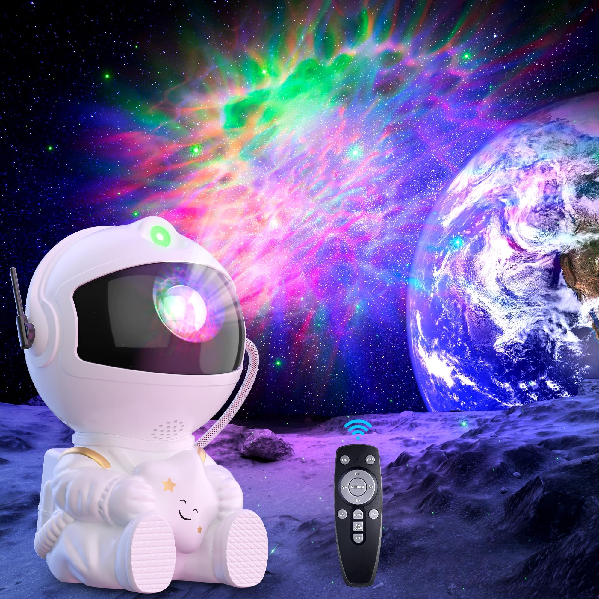 Astronauta Proiettore Stelle Soffitto, 360° Rotazione Regolabile, 8 Modalità LED con Telecomando, Lampada Notturna Proiettore Galassia per Bambini e Adulti