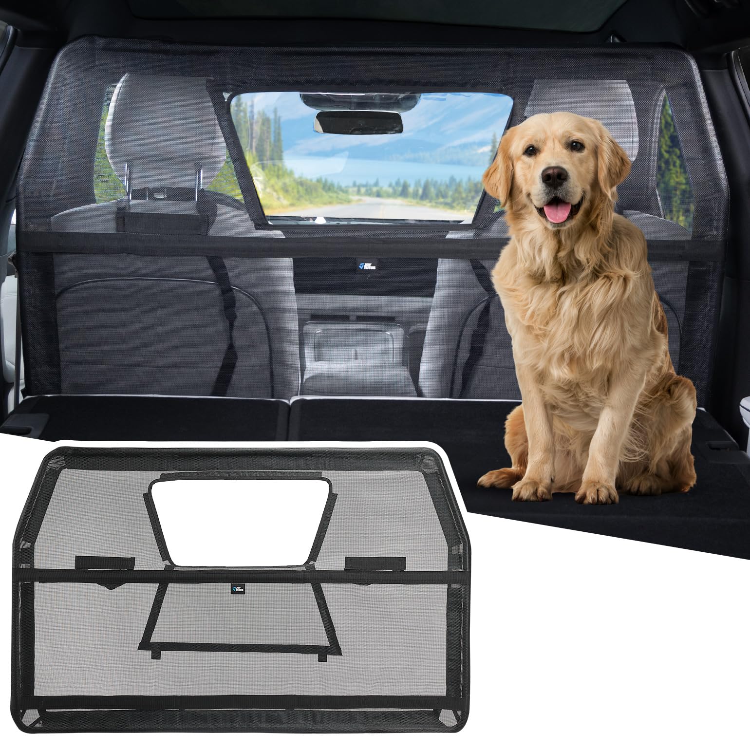 JOYTUTUS Rete di protezione per cani auto, rete di separazione con finestra di visualizzazione, griglia universale per cani, 132 x 79 cm, per auto, SUV, camion