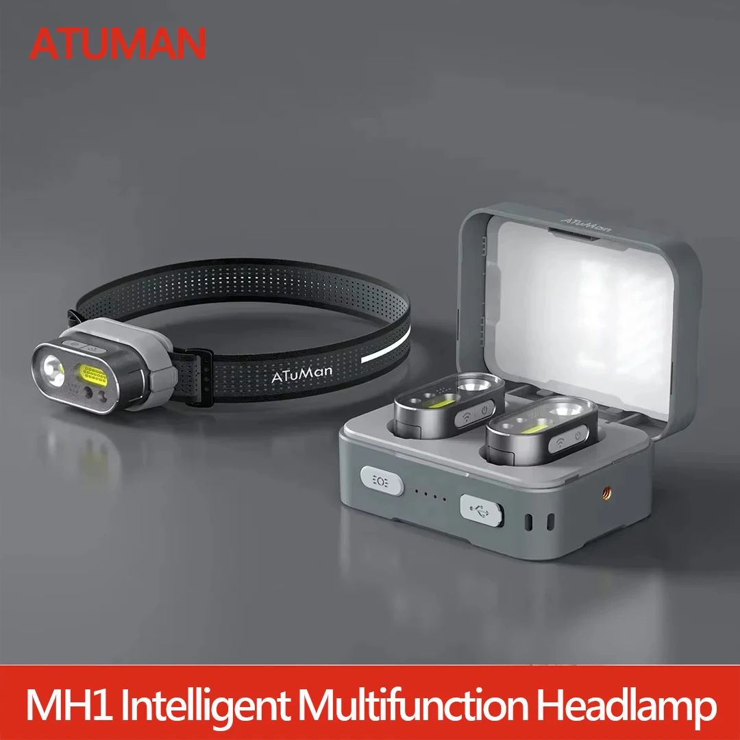 ATuMan DUKA MH1 Kit lampada frontale multifunzionale USB ricaricabile portatile potente lampada frontale con sensore di movimento Cob
