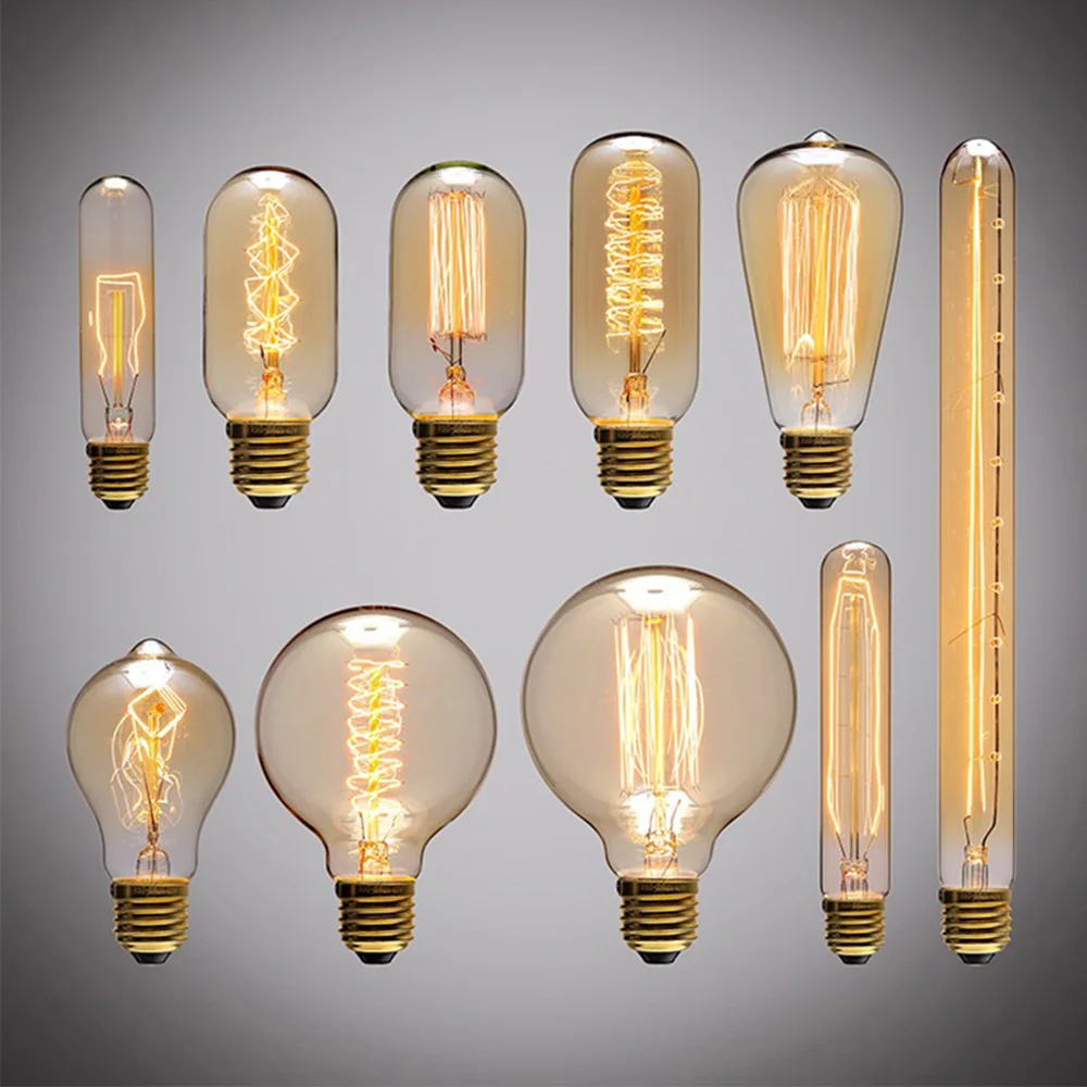 Retro Edison Lampadina E27 40W 220V A60 ST64 G80 G95 T45 Lampadina a incandescenza Fiala Lampada Edison vintage Filamento per la decorazione domestica