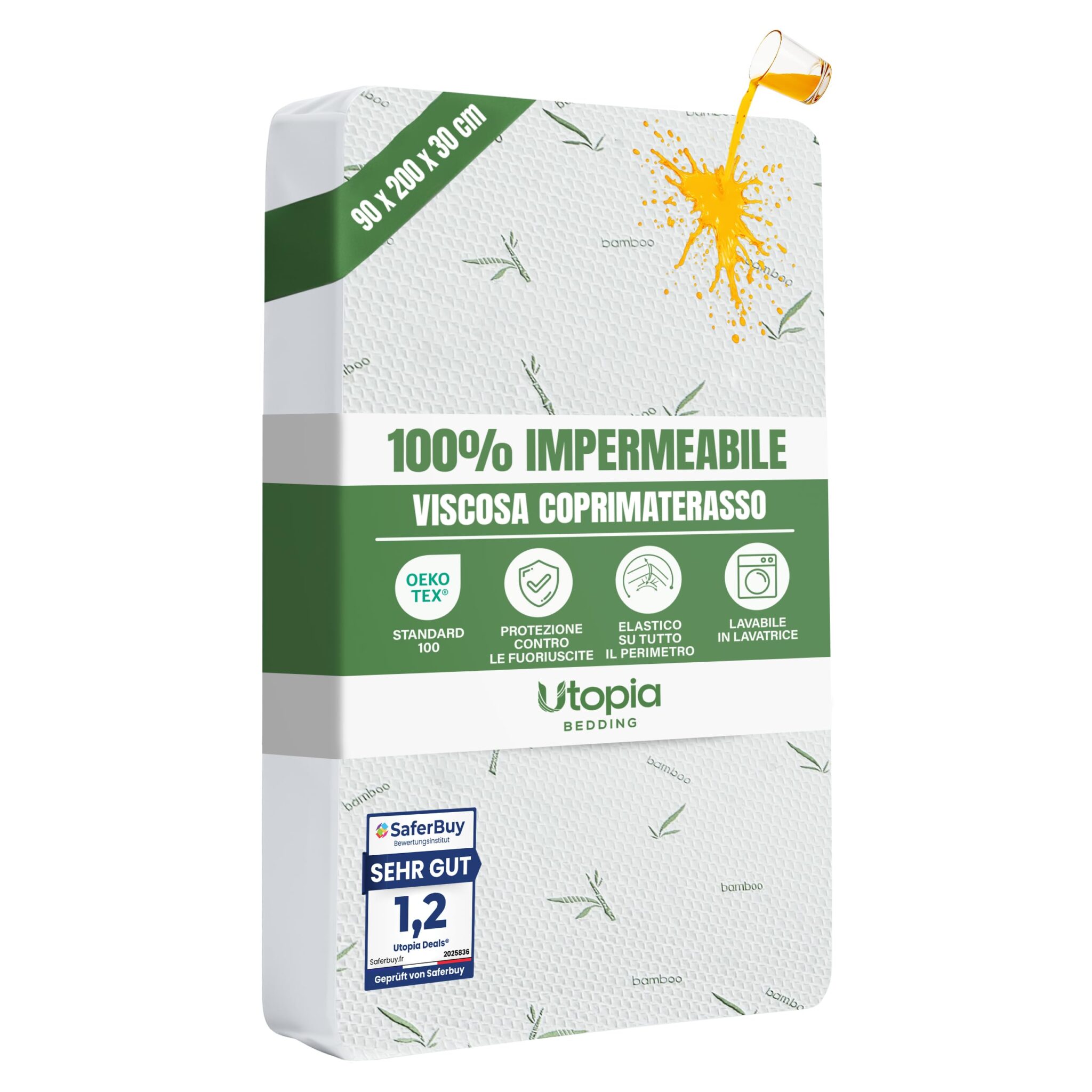 Coprimaterasso Viscosa Impermeabile 90 x 200 x 30 cm Traspirante | Coprimaterasso Impermeabile con Elastico a 360°, Qualità Alberghiera, Certificato Oeko-Tex – Utopia Bedding
