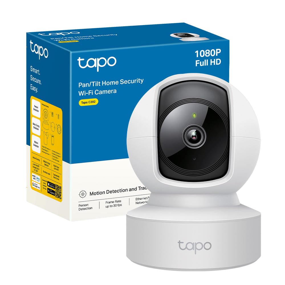 Tapo C202 FHD Telecamera WiFi Interno Sorveglianza 360° PTZ Porta Ethernet | Per Bambini e Animali, Visione Notturna, Audio Bidirezionale, Rilevamento Movimento, Alexa e Google, m…