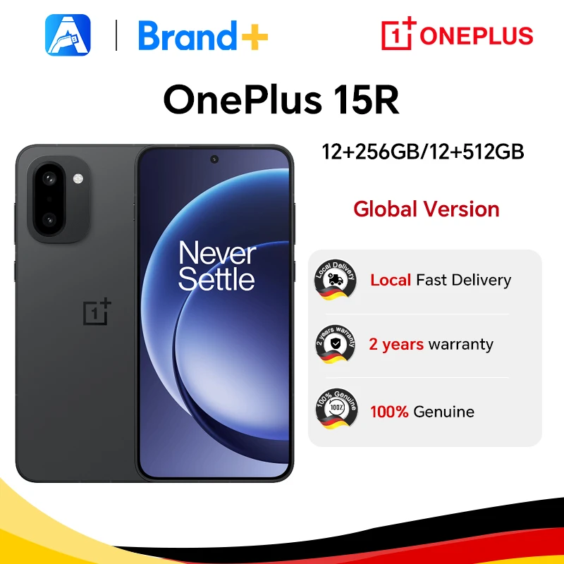 Smartphone OnePlus 15R versione globale 5G, 12 GB + 256 GB, 12 GB + 512 GB, Snapdragon 8 Gen 5, 7400 mAh, display a 165 Hz, IP69, nero