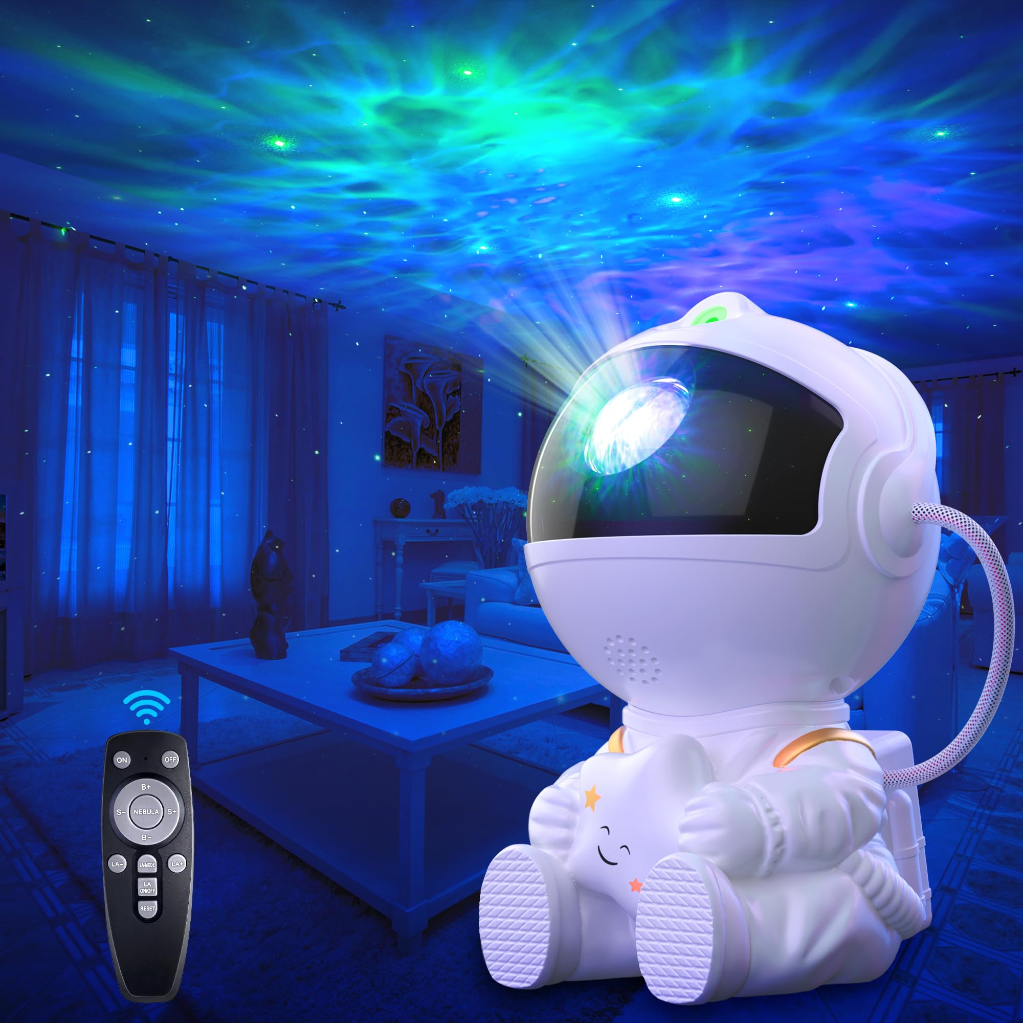 Macchiatto Proiettore cielo stellato Astronauta, proiettore LED Galaxy con telecomando, 8 modalità Nebula, rotazione a 360°, lampada per bambini e adulti, camera da letto
