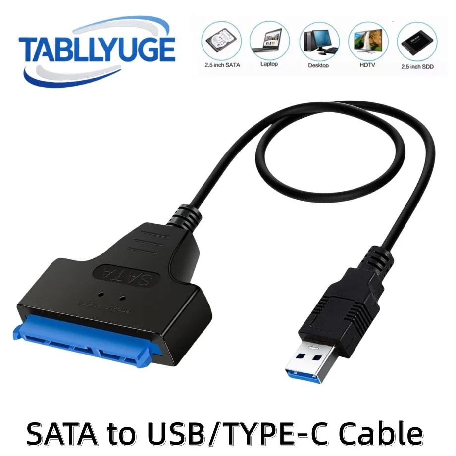 Cavo USB SATA SATA a USB 3.0 / 2.0 /TYPE-C Adattatore Supporto da 2,5 pollici SSD esterno HDD Disco rigido Adattatore cavo SATA a 22 pin