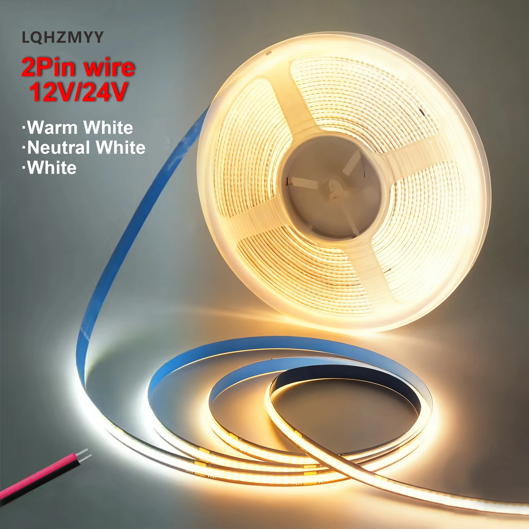 Striscia luminosa LED COB LQHZMYY 12V 5m, tipo autoadesivo, colore della luce bianco 3000K, 320 luci/metro, flessibile e tagliabile, larghezza 8mm, adatta per camera da letto, sog…