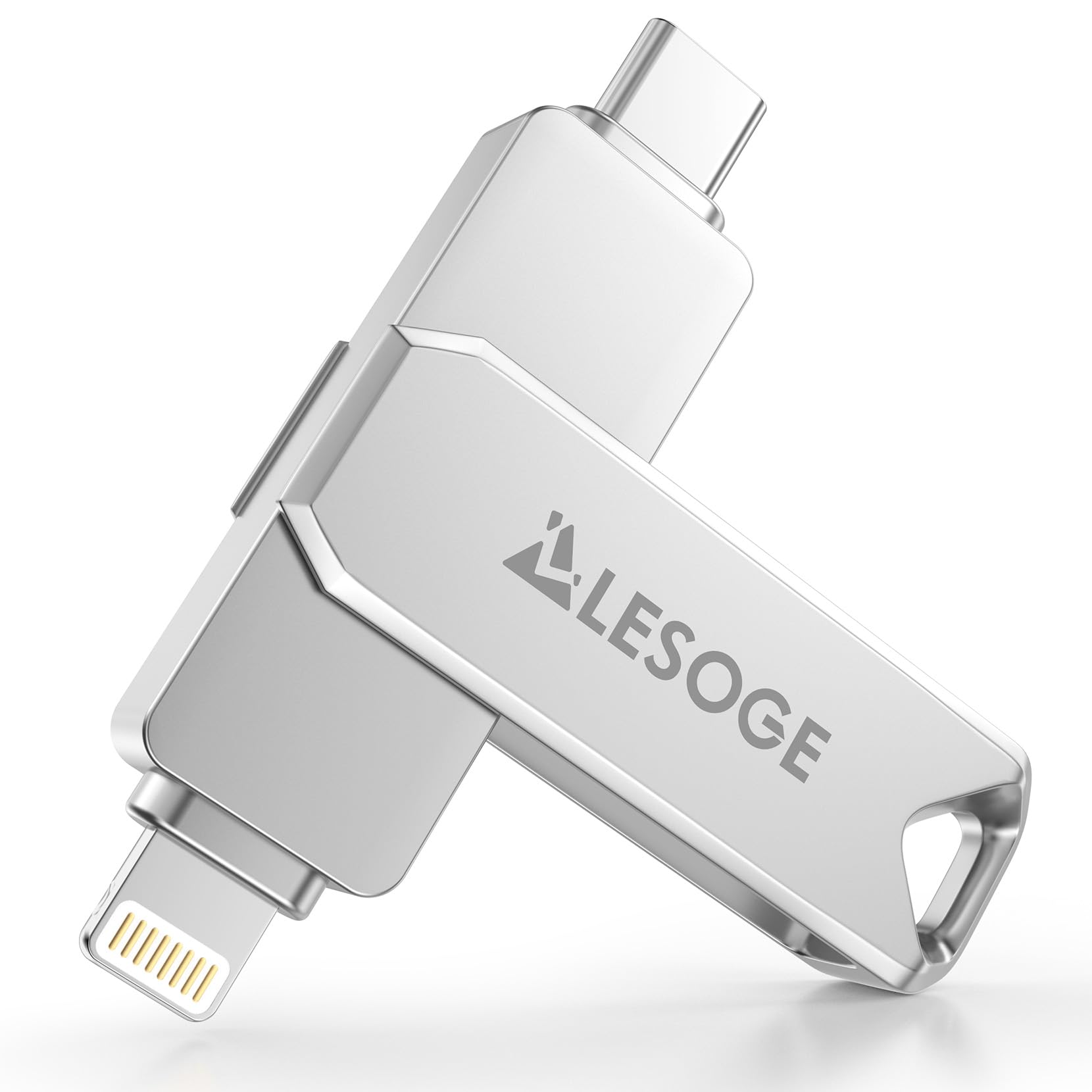 LESOGE Chiavetta USB 128GB per iPhone MFi, 3 connettori USB 3.0 Argento | Memoria Esterna per iPhone, Lightning, USB-A, USB-C per iPad, Android, PC. Salva foto, Video e Documenti…