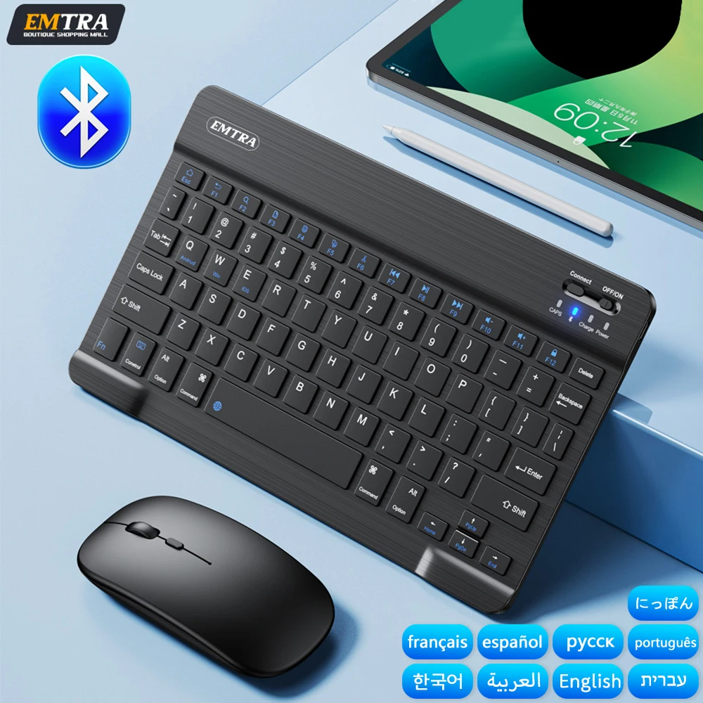 Tastiera wireless Bluetooth Mouse per tablet IOS Android Windows per iPad Air Mini Pro Tastiera russa spagnola coreana Portogallo