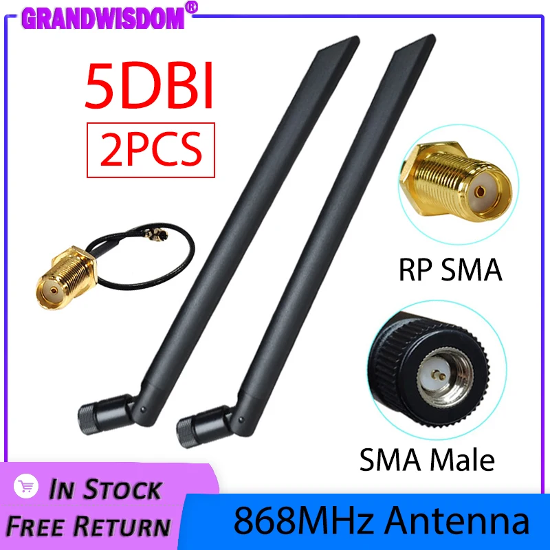 Antenna GWS 2p 5p 868MHz 915MHz 5dBi con Connettore SMA Maschio, Antenna GSM IOT con Cavo Pigtail RP-SMA/u.FL da 21cm Tipo 1 4 CE OEM Ingrosso
