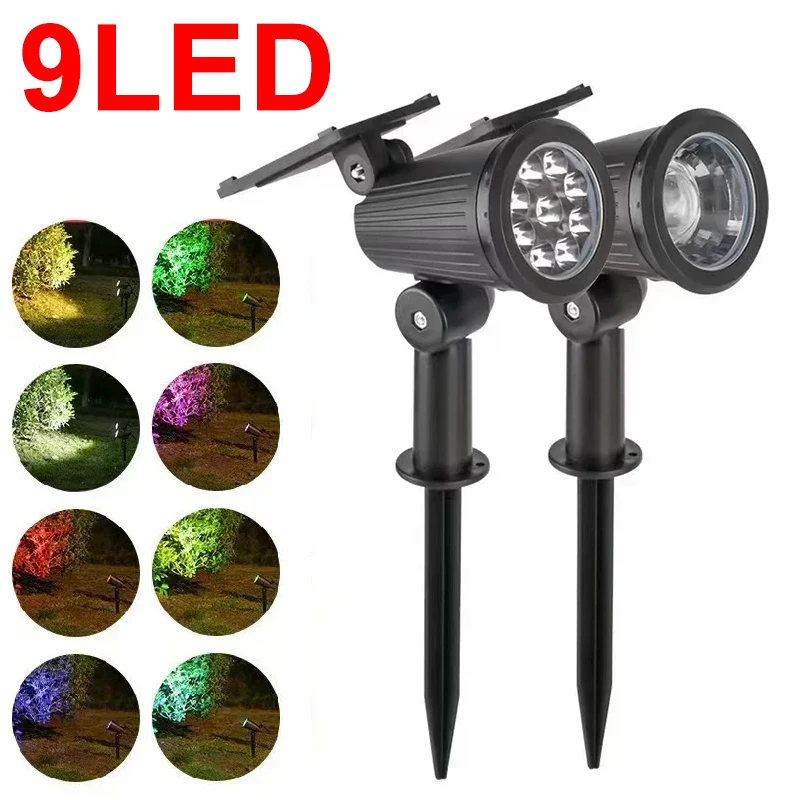 Faretto solare regolabile a luce solare da giardino 9 LED per esterni IP65 lampada da paesaggio impermeabile Villa Night Decor Light