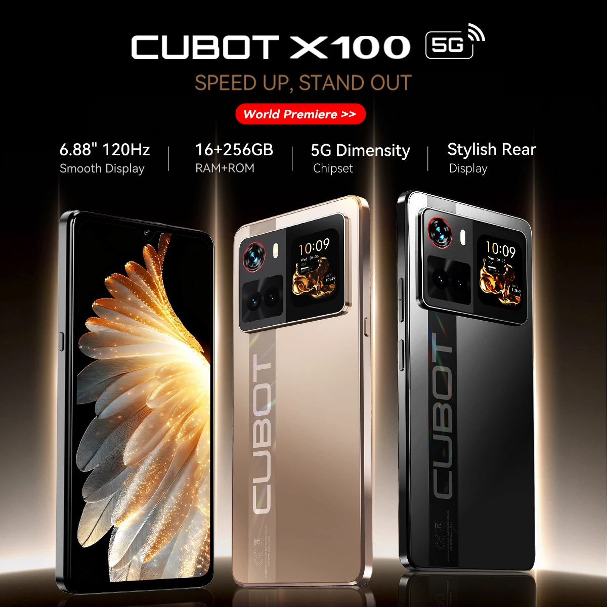 Cellulari Smartphone 5G Cubot X100, Android 15, Dimensity 7025, 6nm, 2.5GHz, schermo da 6.88 pollici 120Hz, 16GB RAM (8GB+8GB estesi), 256GB ROM, fotocamera da 64MP, batteria da 5…