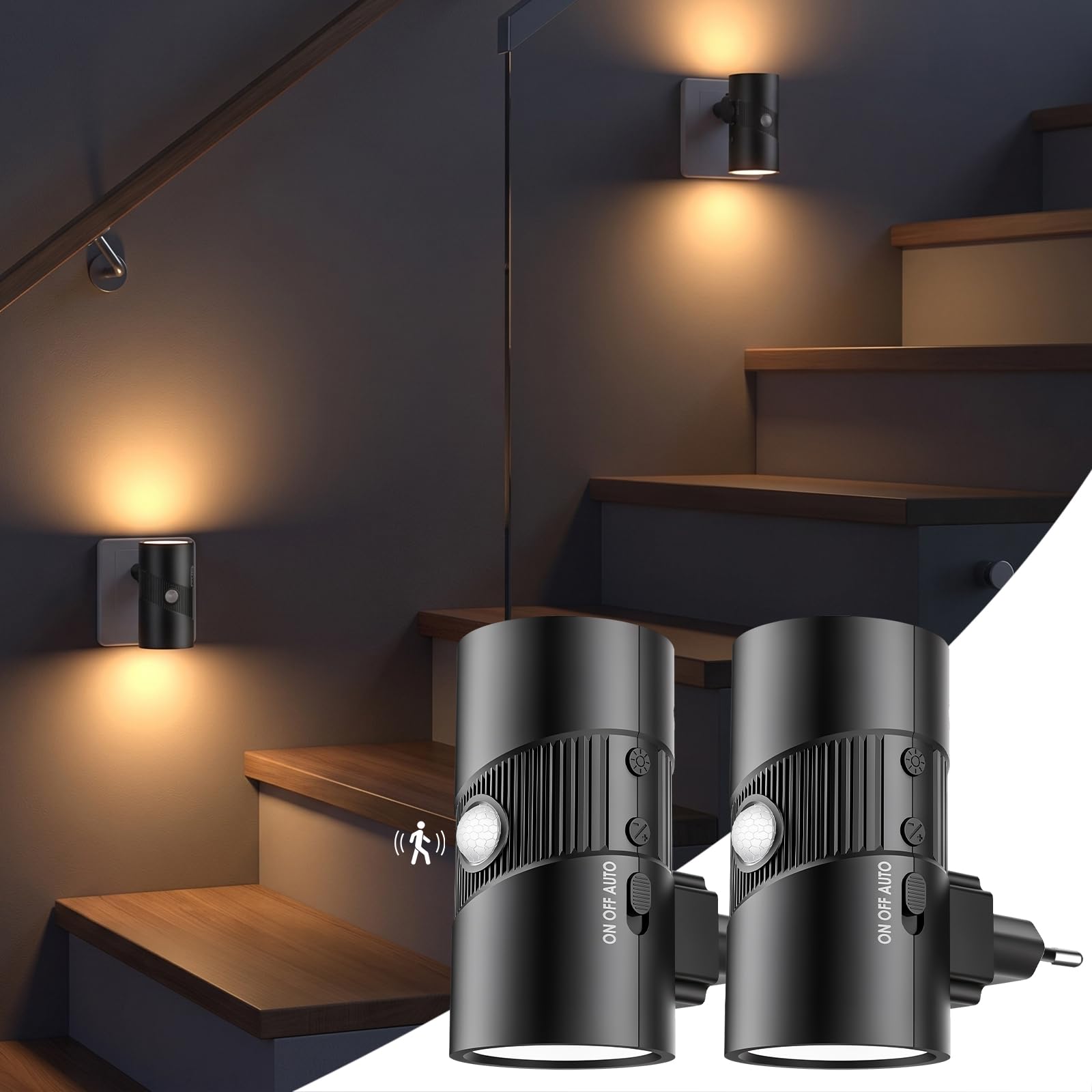 Luce notturna a spina, luce notturna con sensore di movimento e sensore crepuscolare, 2 luci a spina con 3 temperature di colore, lampada a spina dimmerabile per corridoio, camera…