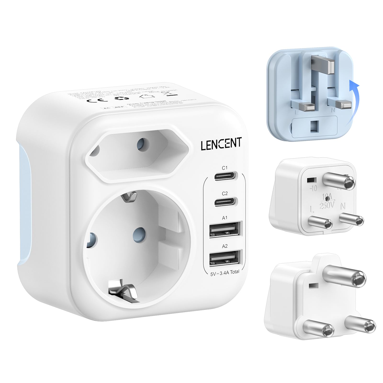 LENCENT Tipo D, G e M Adattatore da Viaggio Combinato con 2 USB-C e 2 USB-A | Spina Tipo G Pieghevole per Maldive, Adattatore Presa D M da Viaggio a Sri Lanka Sudafrica Botswana N…