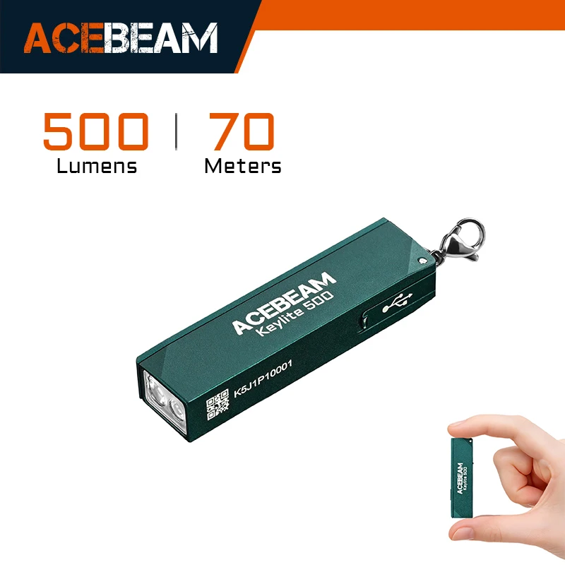 Torcia portachiavi ACEBEAM Keylite 500 Torce ricaricabili EDC con modalità stroboscopica per autodifesa, doppia luce LED, campeggio e lavoro