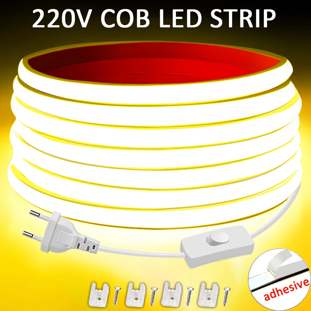 Striscia LED 220V ad Alta Luminosità, Nastro Flessibile COB LED 220V per Illuminazione di Stanze, Camere da Letto e Cucine