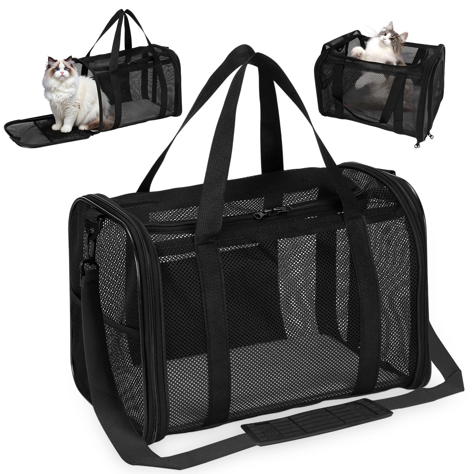 Vasmeiy Borsa per gatti traspirante,Trasportino per Cani Portatile, Nero | e Ripiegabile,Trasportino Gatto Cane,Trasportino per Gatti Con Tappetino Rimovibile e Tracolla,per Viagg…