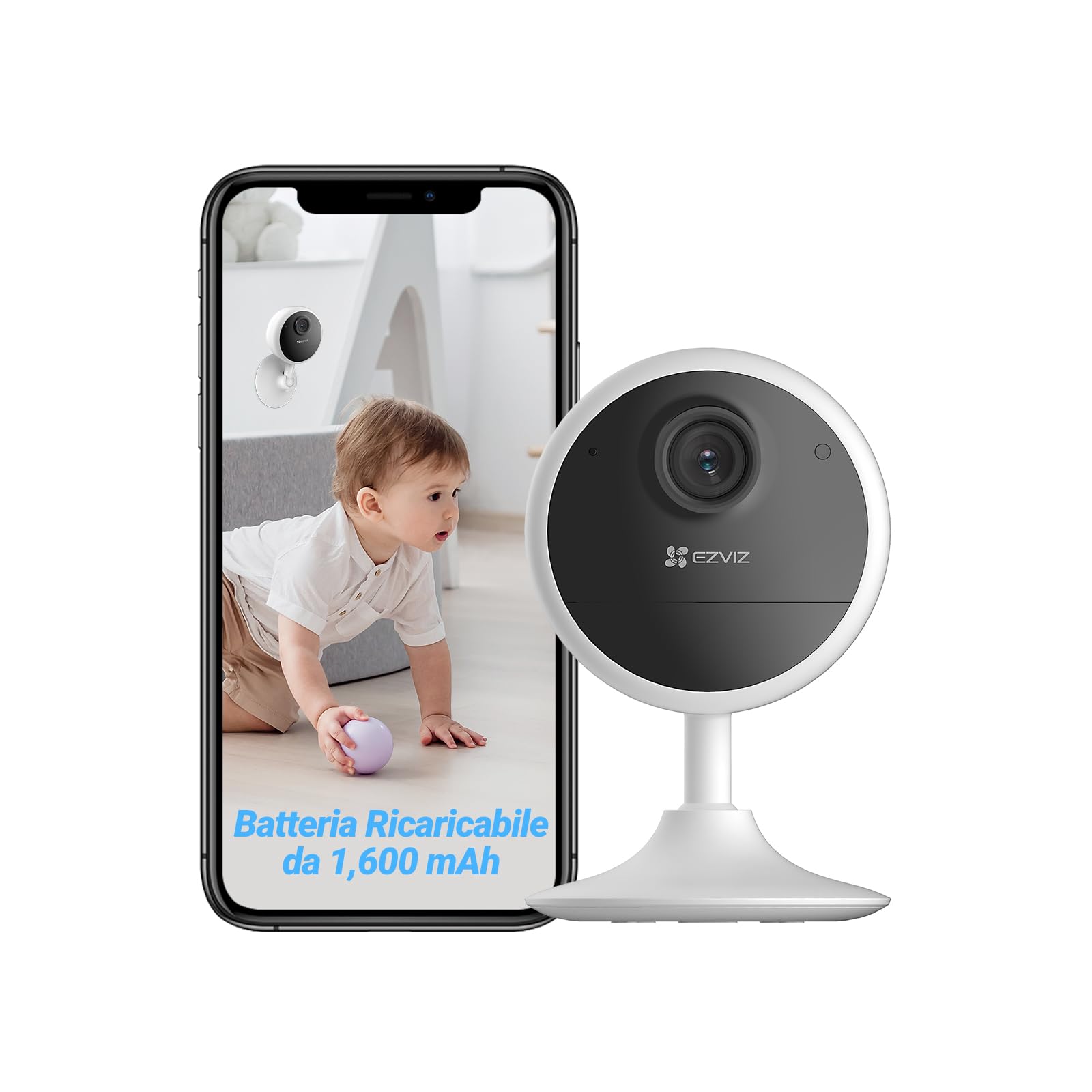 EZVIZ Telecamera di sorveglianza WiFi interna con batteria, Camera di sicurezza IP 1080P, Rilevamento di persone, Audio bidirezionale, Supporto di schede fino a 512GB, Compatibile…