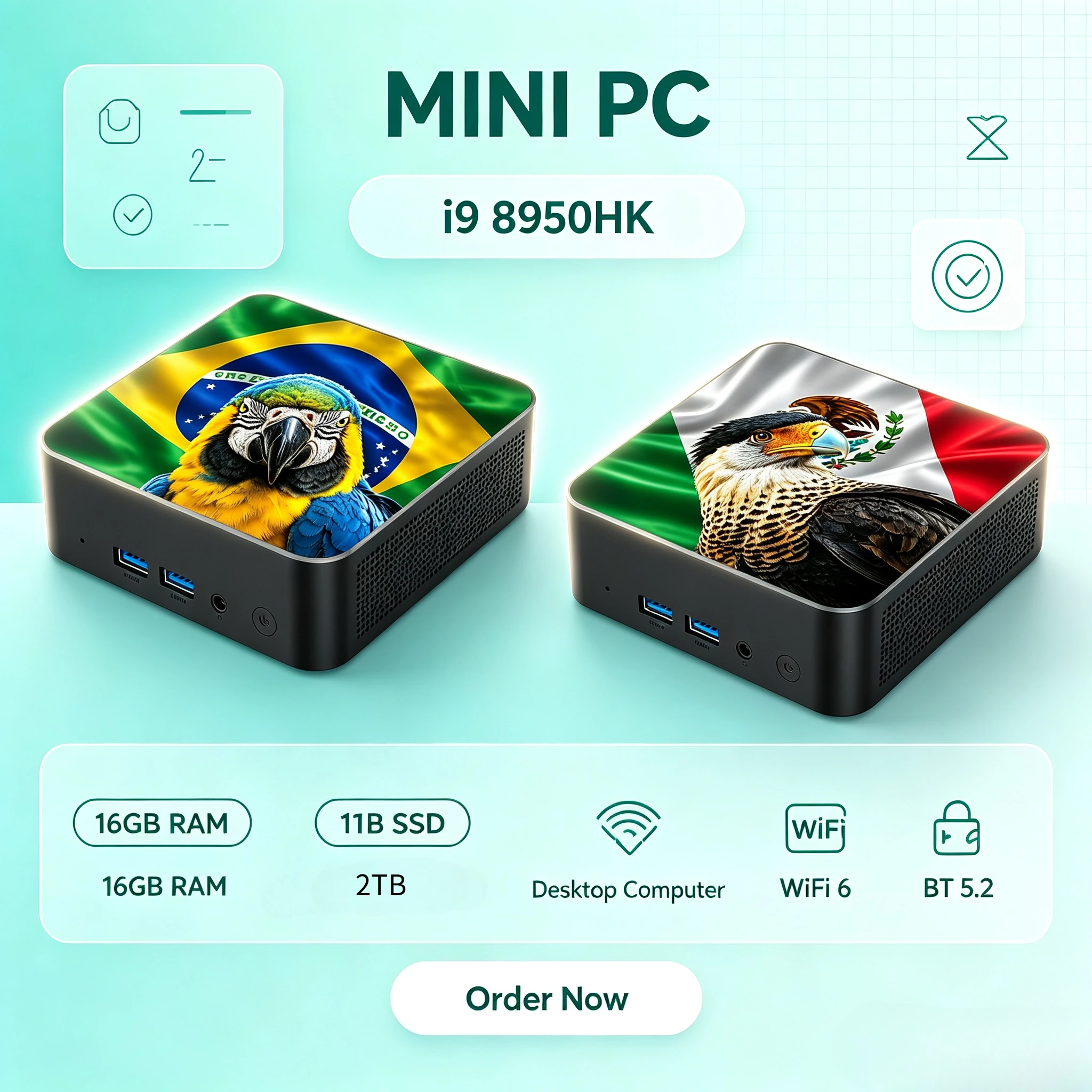 Mini PC Core i9-8950HK 16GB RAM 2TB SSD Uscite 4K UHD Desktop Portatili ad Alte Prestazioni per Gaming Bandiera Nuovo Messico Brasile