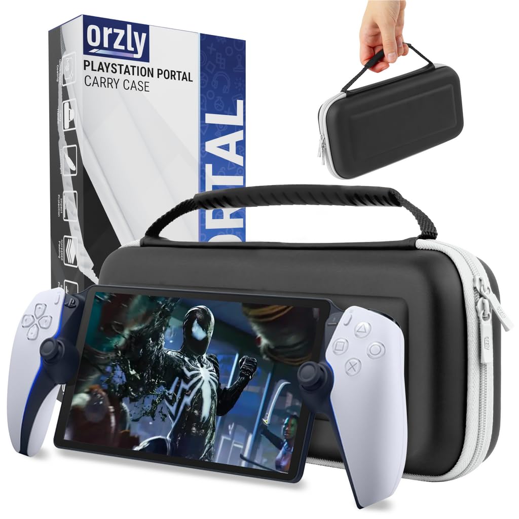 Orzly Custodia da trasporto progettata per il lettore remoto Playstation Portal per console PS5, protezione da viaggio e conservazione per caricabatterie per cuffie e altro Nero/B…