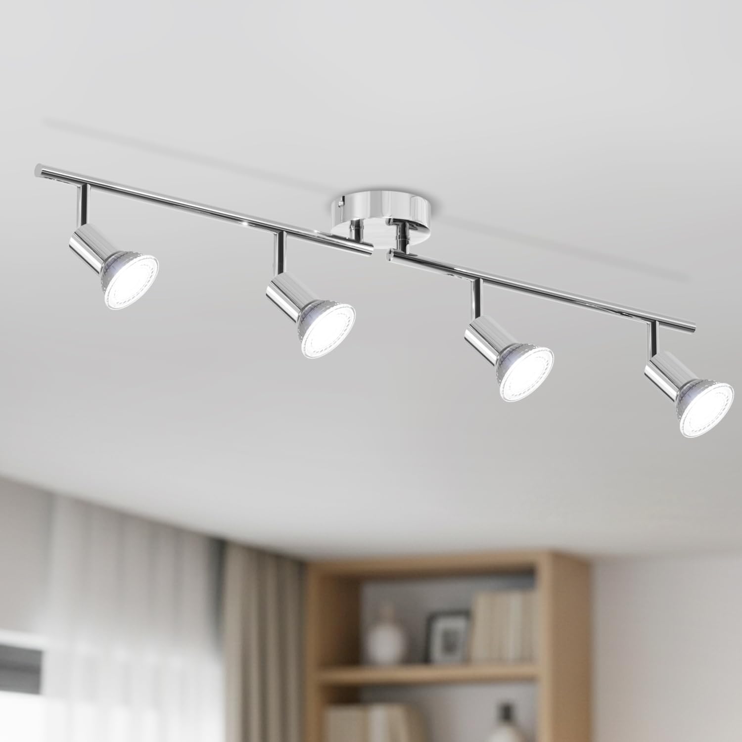 LVWIT Faretti LED da Soffitto Orientabili con 4 Luci GU10, Faretto da Interno Cromo Moderna, Faretti Soffitto per Barra, Salotto,Cameretta, Cucina (Senza Lampadina)