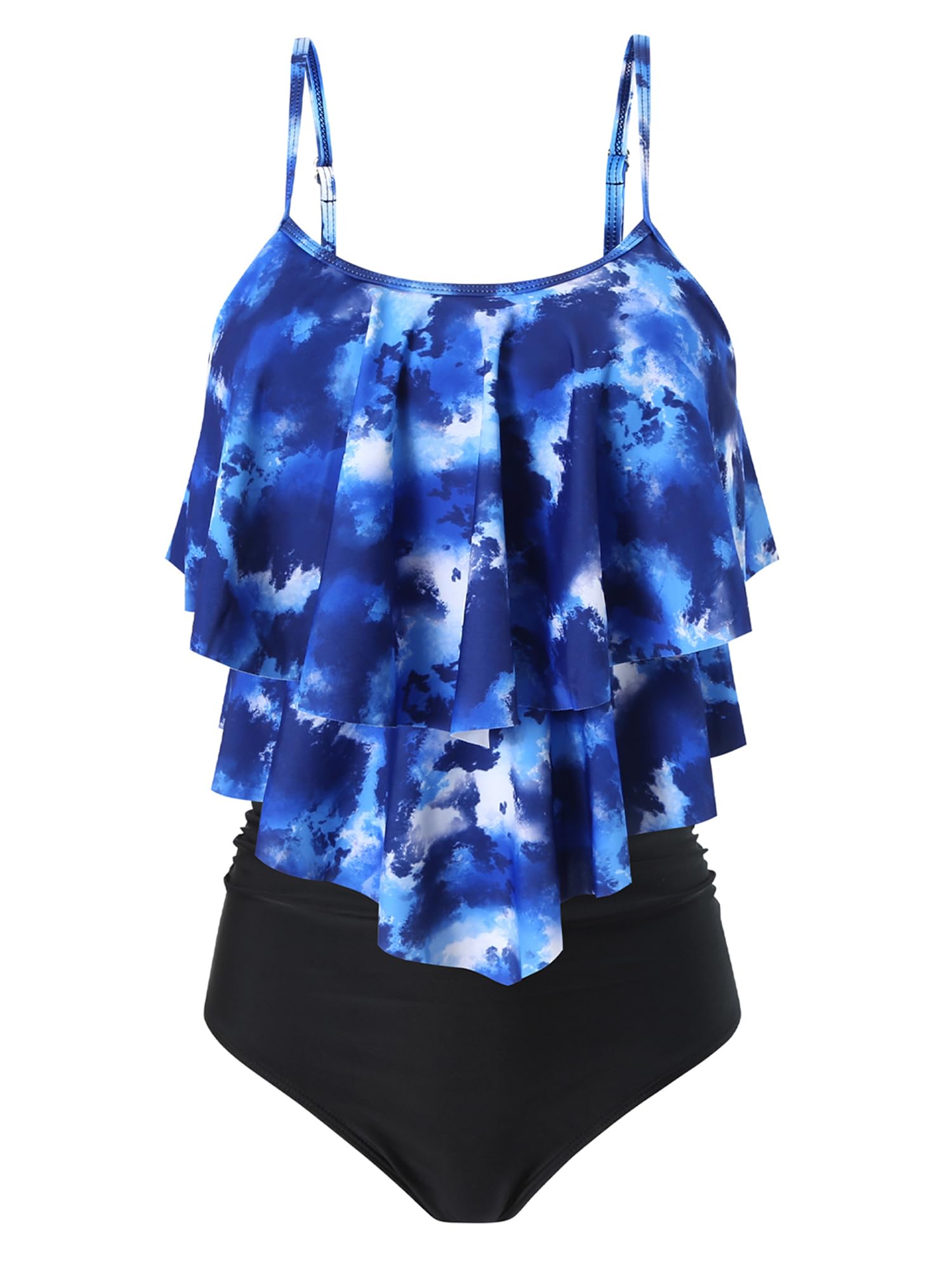 FLYILY Costume da Bagno da Donna a Due Pezzi a Vita Alta Tankini Set Costume da Bagno con Volant Arricciato