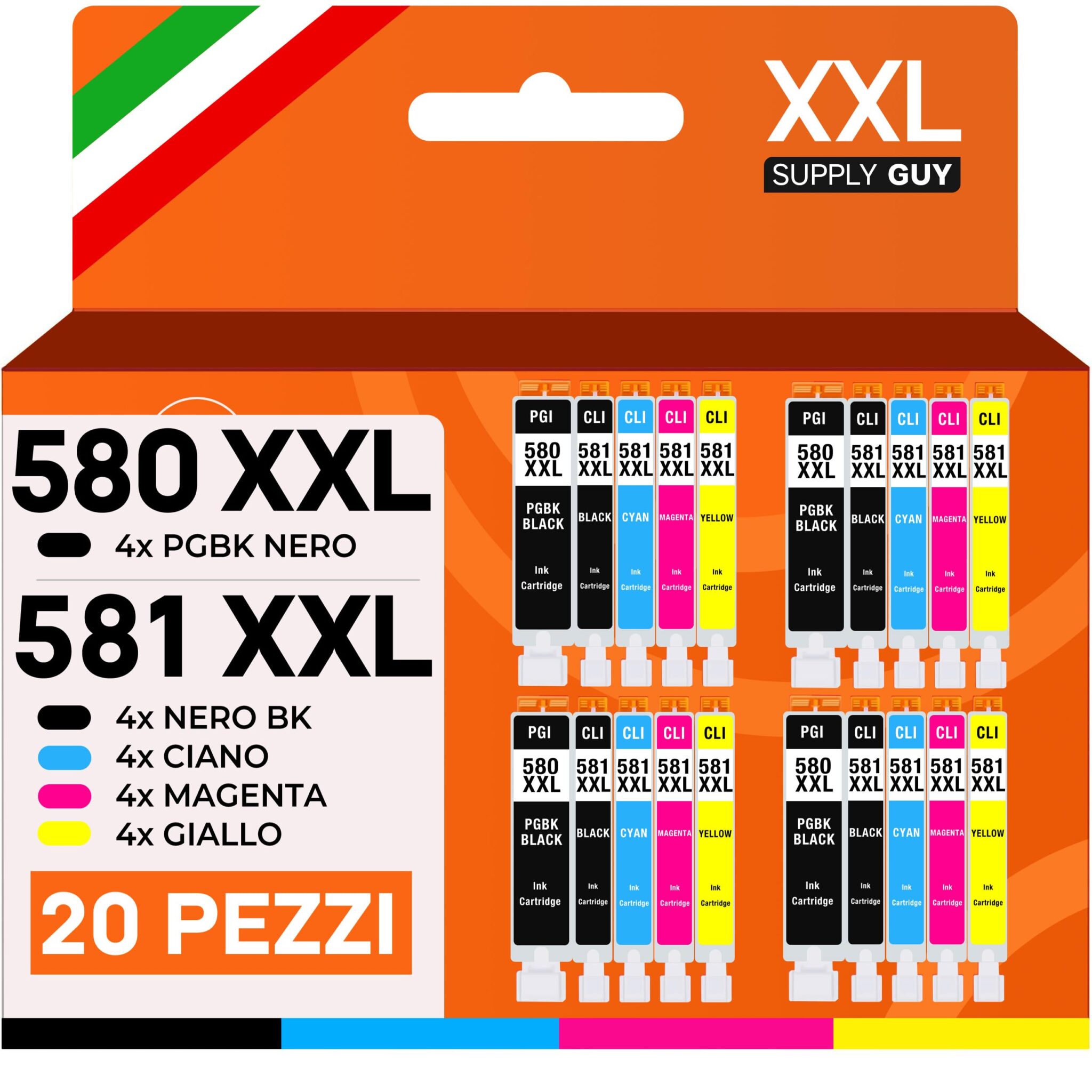 Supply Guy 580XXL 581XXL Cartucce compatibili con Canon 580 581 XXL per Pixma TS705 TS705a TS6350 TS6350a TS6351 TS6351a TS6300 TR8550 TS9550 Multipack 20 Cartucce stampanti PGI-5…