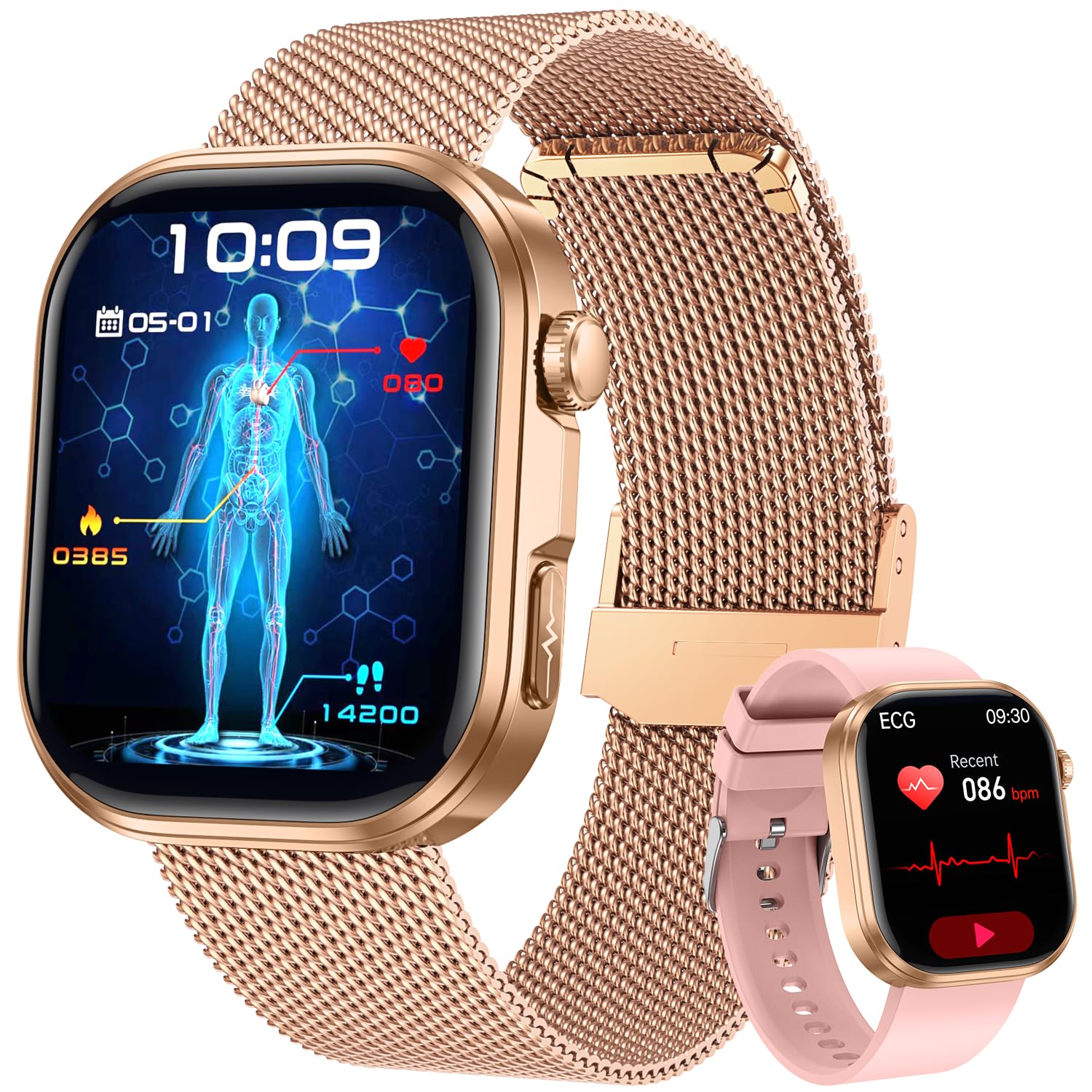Orologio Smartwatch Donna con ECG+HRV: 1.88" Smart Watch con Bluetooth Chiamate Cardiofrequenzimetro Pressione Sonno Smartband 130+ Modalità Sportive Torcia Impermeabile IP67 Orol…