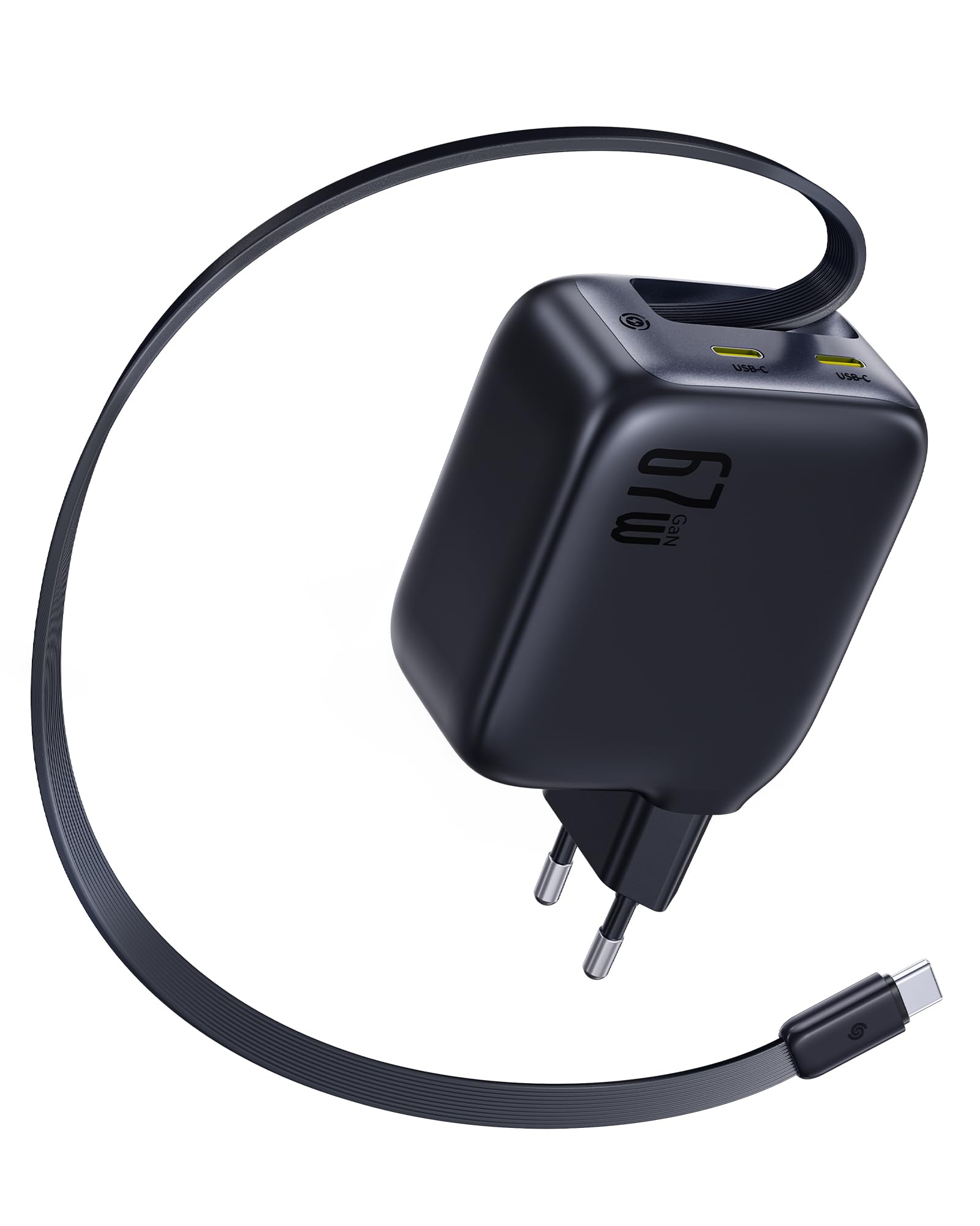 Baseus Enercore Caricatore USB C 67W Con Cavi Arrotolabile, Alimentatore GaN Con 2 Porta USB-C, Caricatore Rapido Compatto Compatibile Con iPhone 17/16/15/14Pro, Galaxy S25, MacBo…