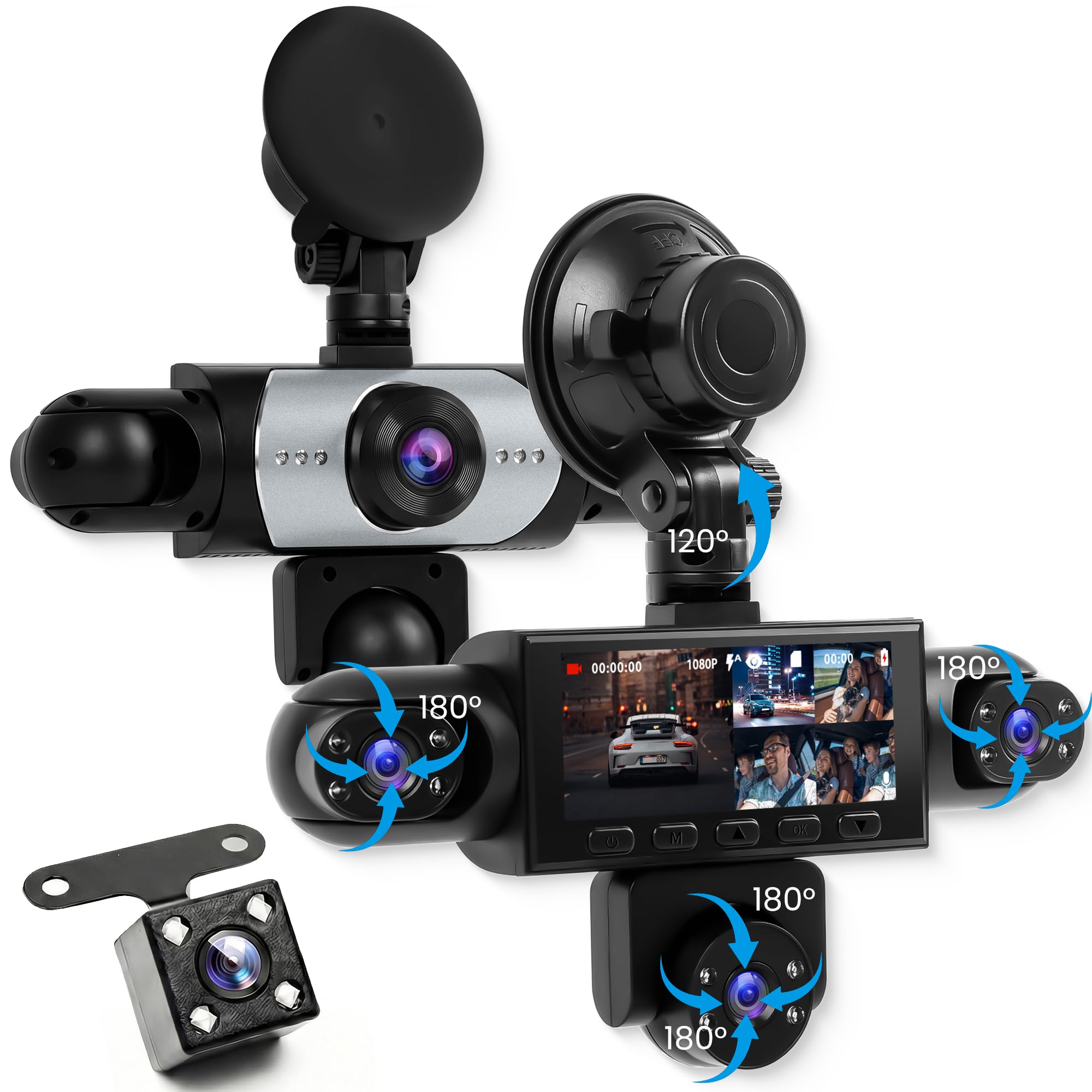 2026 Rimoody 5 Canali Dashcam Auto 360°, 5 Telecamere HD 1080P Anteriore Posteriore Sinistra Destra, 3.16" IPS Schermo, Visione Notturna IR, Registrazione Loop, Sorveglianza Parch…