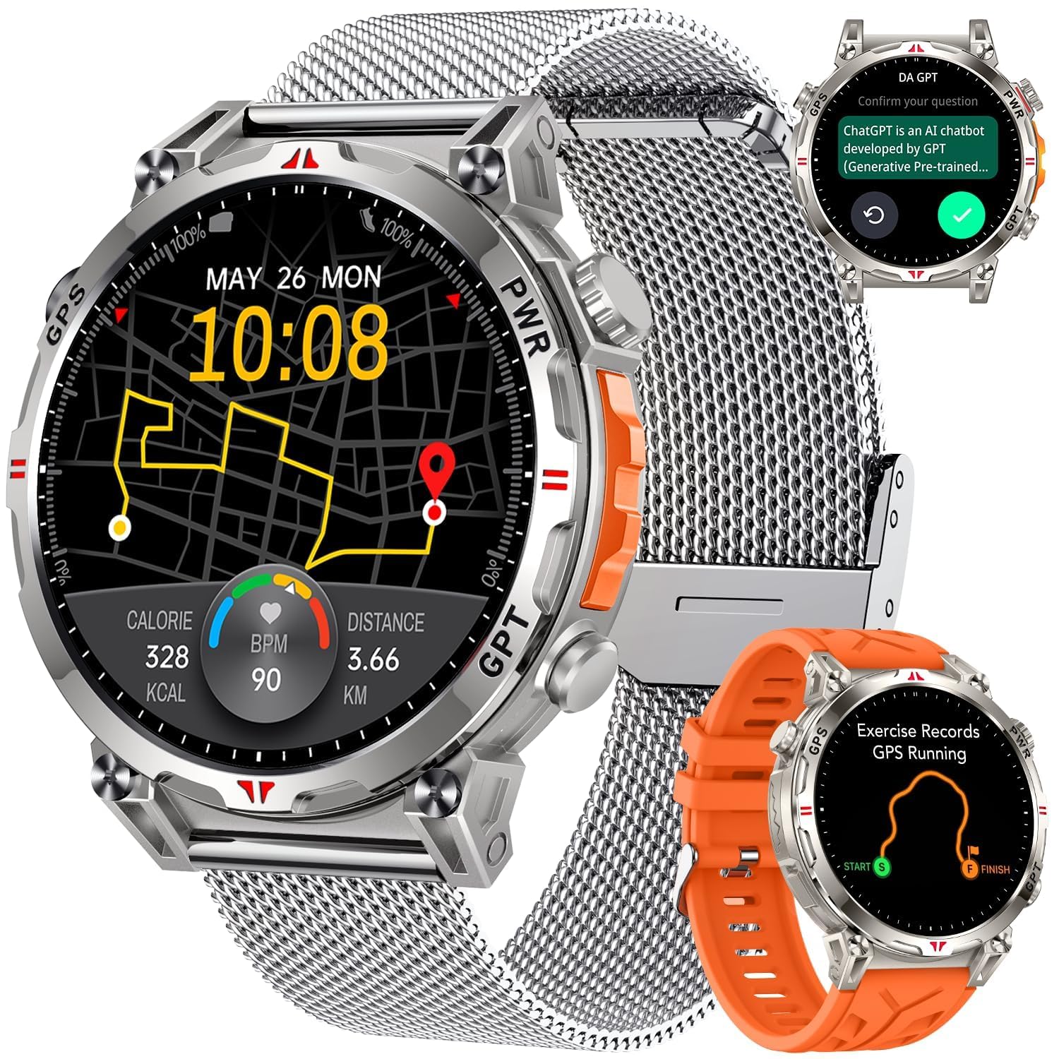 Orologio Smartwatch Uomo con GPS Sport: 1.7" AMOLED Orologi Intelligenti con GPT Effettua Risposta Chiamate 107 Modalità Sportive 3 ATM Pressione Sanguigna Frequenza Cardiaca Comp…