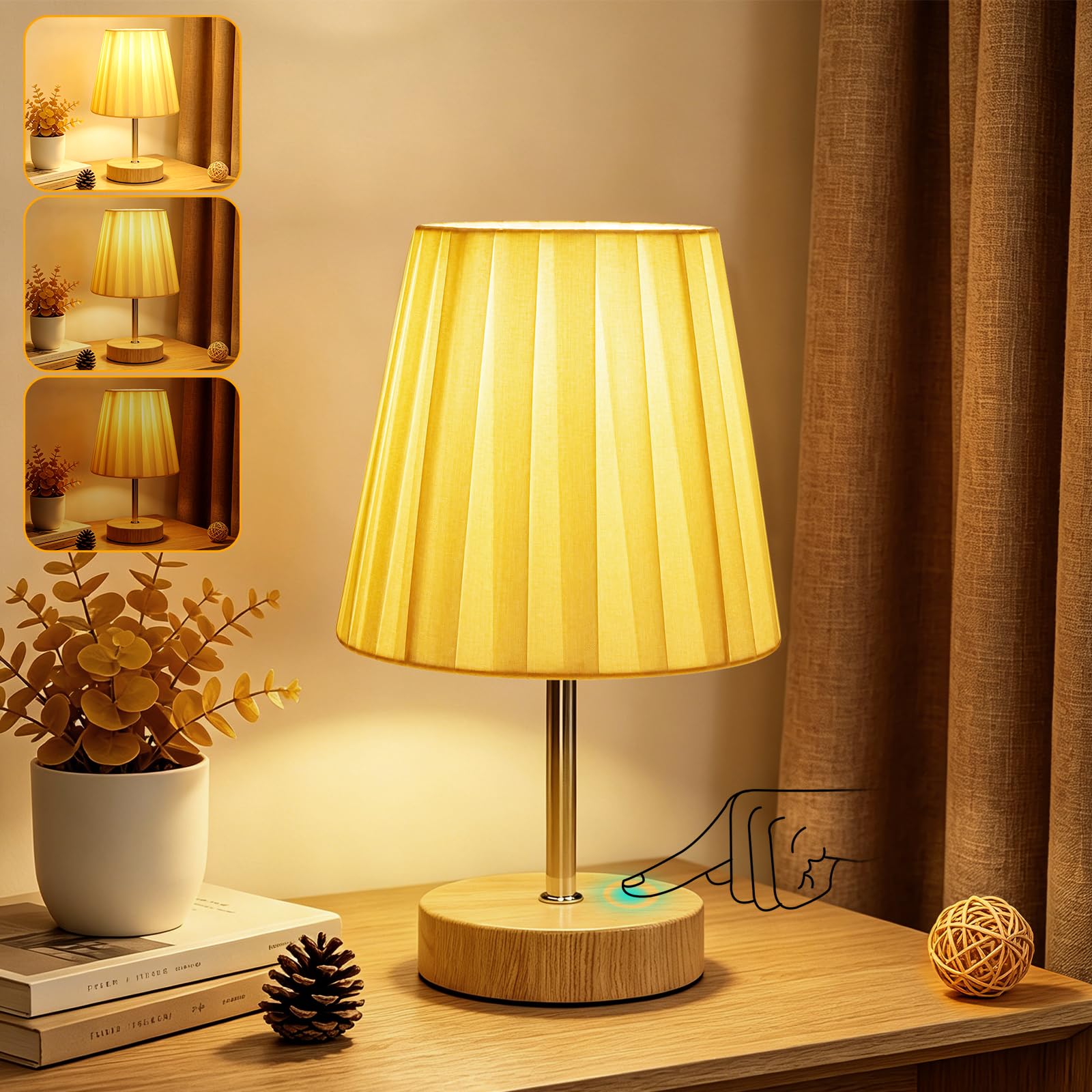 Suright Lampada da Comodino Touch, 3 Livelli di Luminosità, Piccola Abat Jour da Comodino, Lampada da Tavolo per Camera da Letto Soggiorno Comodino Camera degli Ospiti (Lampadina…