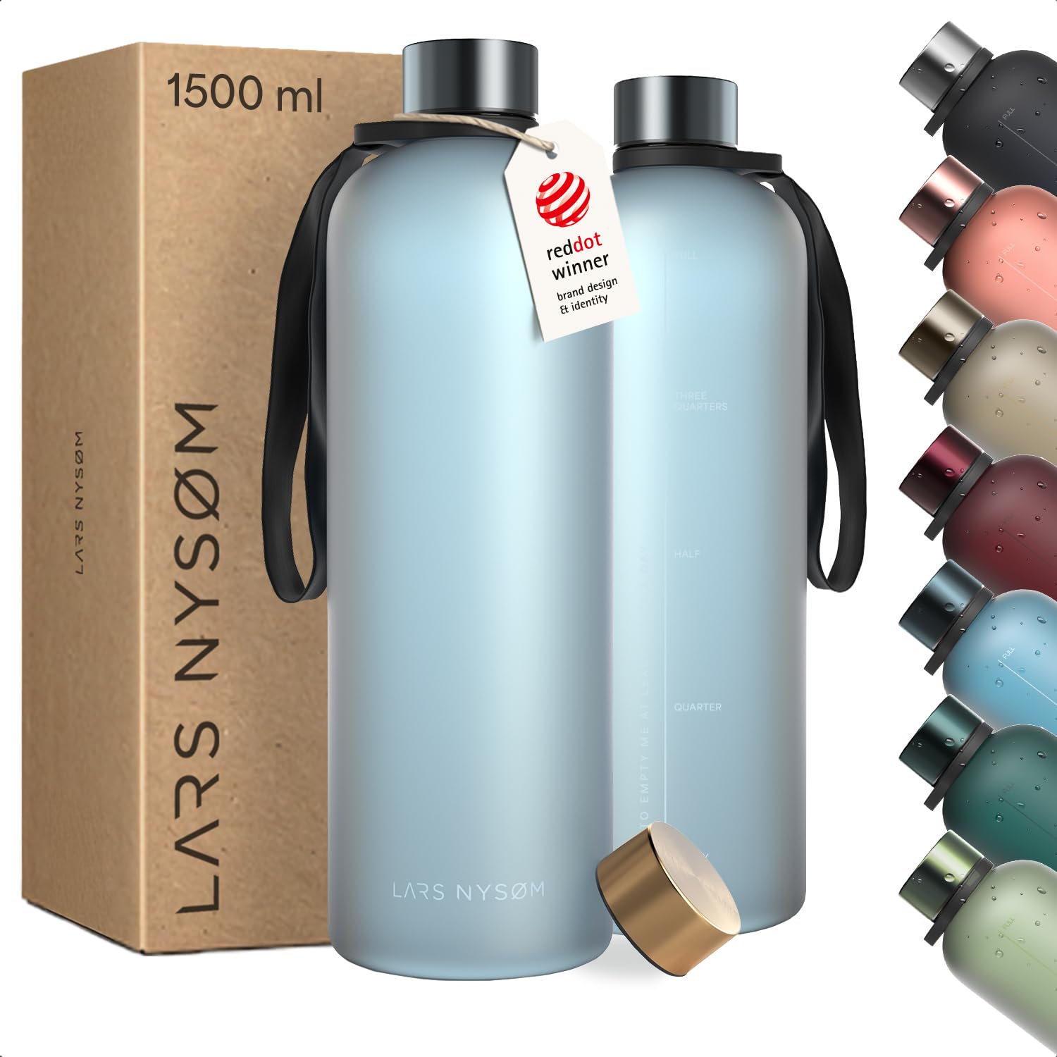 LARS NYSØM Borraccia 1,5 Litro - Tritan Bottiglia acqua Borraccia Cannuccia | Bottiglia Ultraleggera in Tritan 2 coperchi inclusi - a Prova di Perdite Ideale per Sport Ufficio Yog…