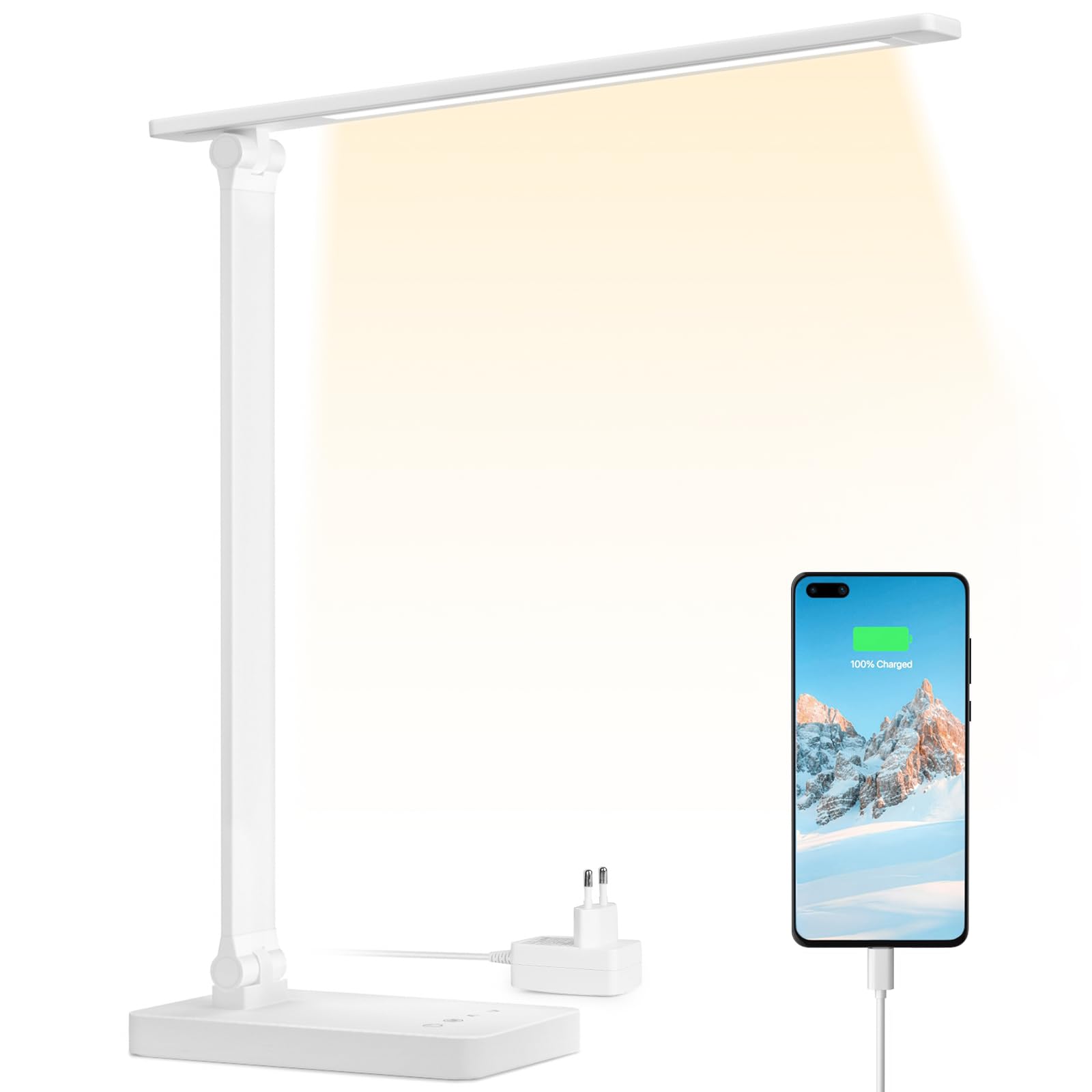 Lepro Lampada da Scrivania LED 15W 655LM,Porta USB Integrata,Bianco | Lampada da tavolo con adattatore,3 colori e luminosità regolabile,Luce da Lettura Protezione degli Occhi per…
