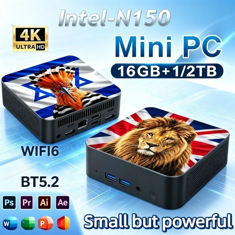 Nuovo Mini PC Intel Core N150, Computer da Gaming con 16GB RAM, 1TB/2TB SSD M.2, WiFi 6, BT5.2, 4K HD, PC Desktop Portatile