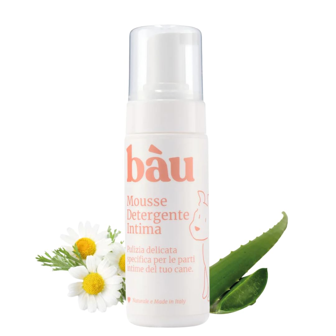 Bau Mousse Detergente Intimo per Cani senza Risciacquo – Con Acqua di Camomilla e Aloe Vera Bio – Pulizia Delicata Zone Sensibili, Formula Lenitiva e Rinfrescante – Ideale Uso Quo…