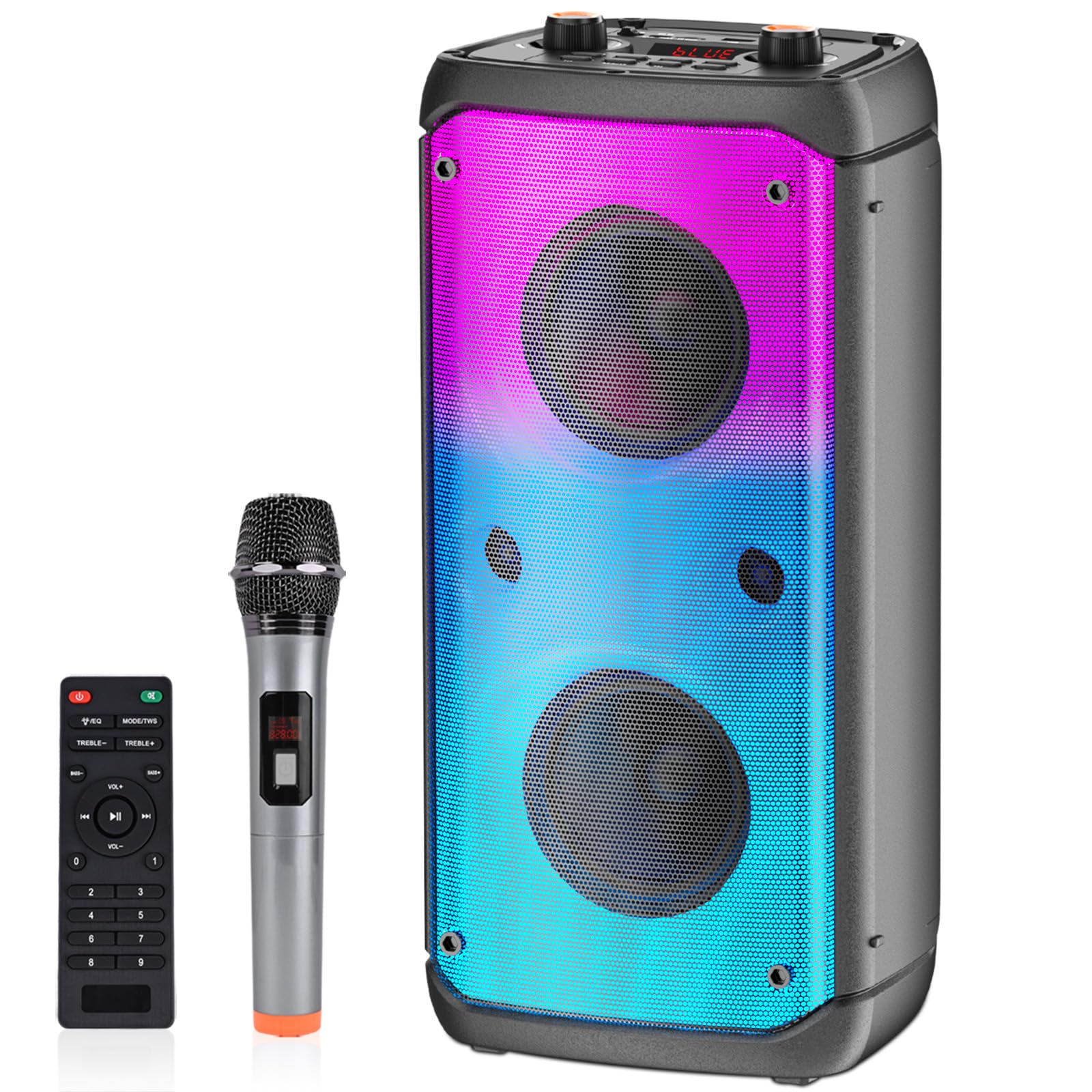 TAMPROAD Altoparlante Bluetooth, 80W Peak Wireless TWS Cassa Portatile per Feste con Subwoofer, Bassi Profondi, Luci Colorate LED, Forte Boombox Audio Stereo con Microfono per Cas…