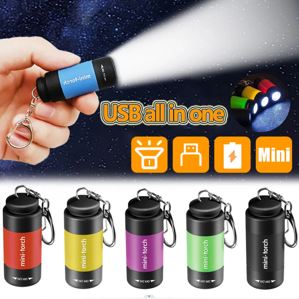 Torcia LED Ricaricabile USB Multifunzionale a Luce Potente, Portachiavi Impermeabile per Escursionismo e Campeggio all'Aperto