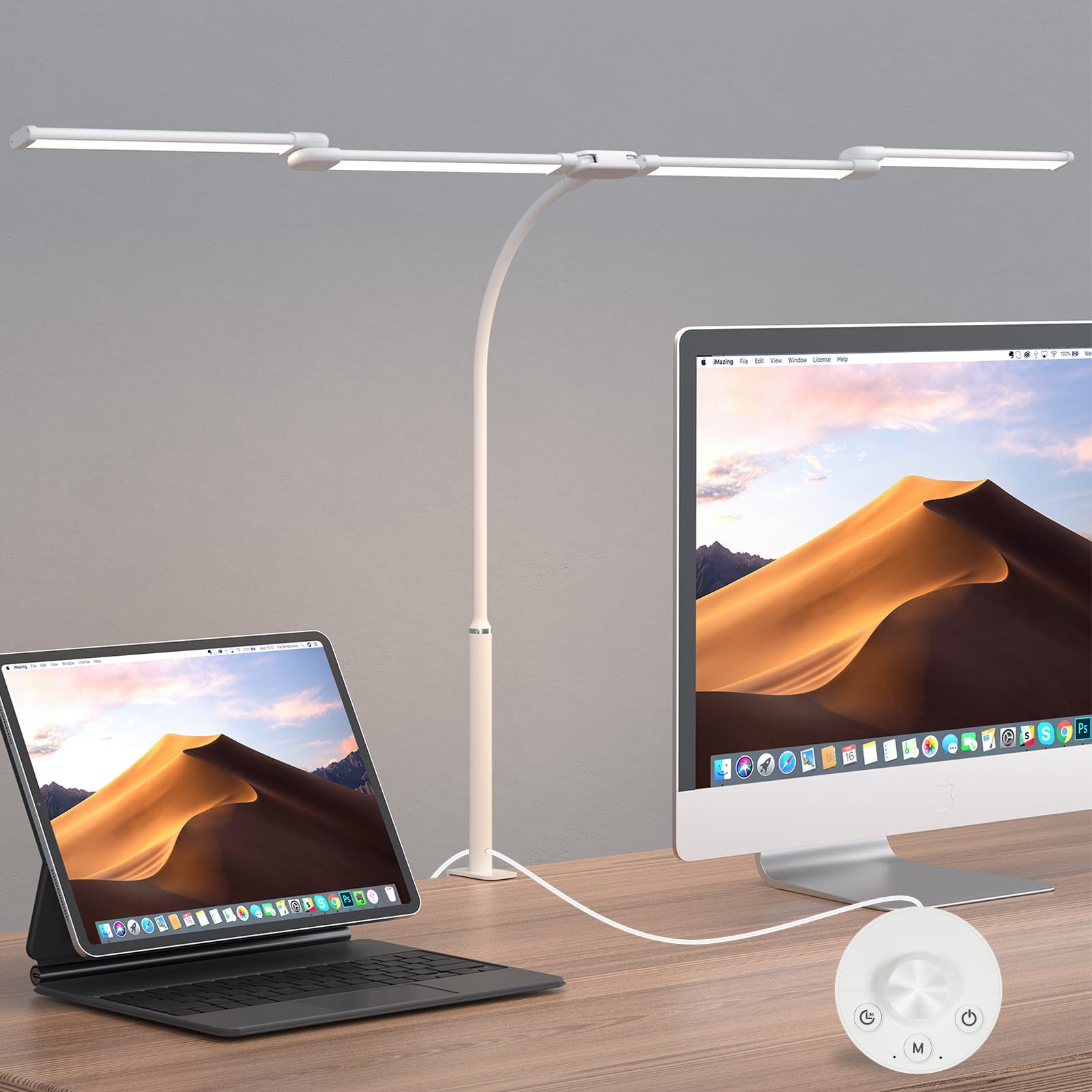 Comely Lampada da Lavoro 24W, 120cm Lampada Scrivania con 5 Temperature Colore, 2750LM Lampade da Lavoro con 10 Regolazioni di Luminosità, 4-led Desk Lamp, Luce Scrivania con Mors…