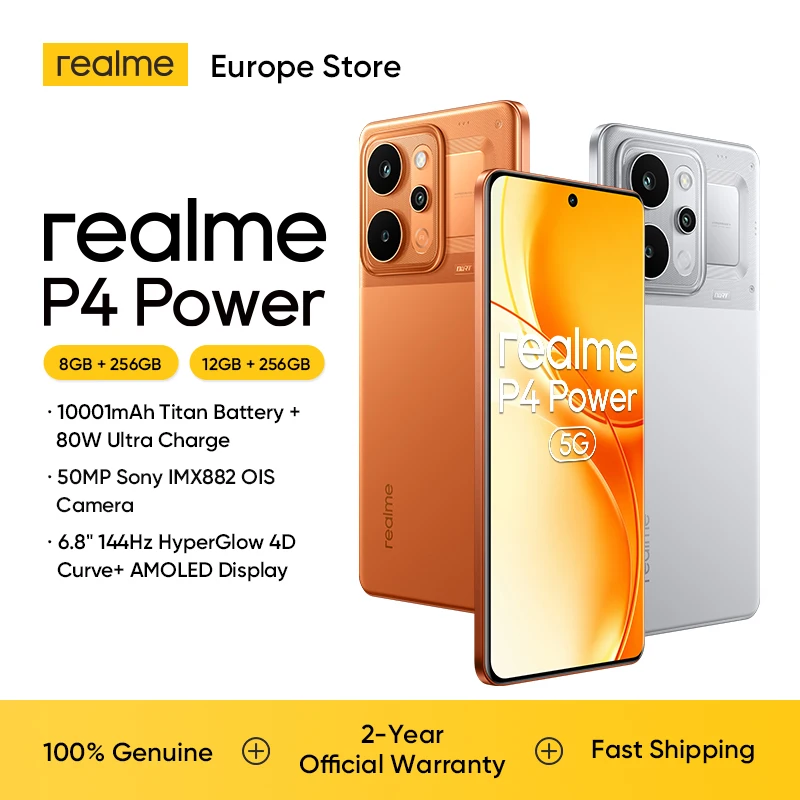 realme P4 Power 5G Versione EU Smartphone Batteria da 10001mAh Ricarica 80W Display Curvo da 6.8" 144Hz Chipset Dimensity 7400 Ultra Fotocamera Sony da 50MP