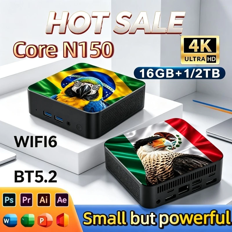 Nuovo Mini PC ad Alte Prestazioni Core N150 16GB RAM 2TB SSD Uscite 4K UHD Desktop Portatile per Gaming
