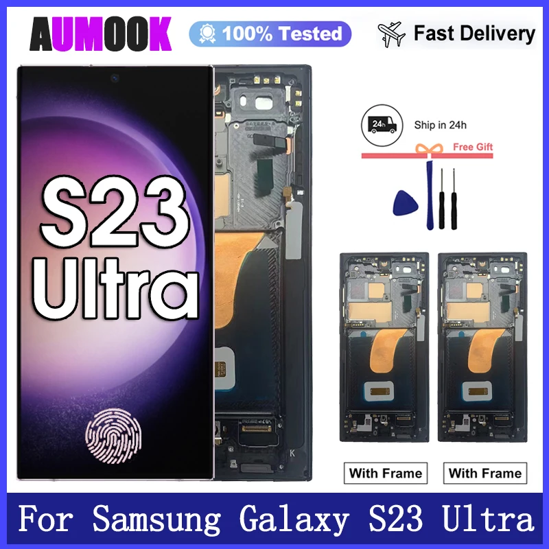 Display LCD Super AMOLED da 6,8 Pollici per Samsung Galaxy S23 Ultra S918, Schermo Touch con Digitalizzatore, Supporto per Impronte Digitali e S-Pen
