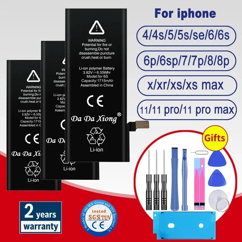 Batteria per iPhone 6 6S 5 5S SE 6P 6SP 7 7Plus 8 8Plus X XR XS 11 SE2 4 4G 4S Pro MAX Batteria sostitutiva + Strumenti gratuiti